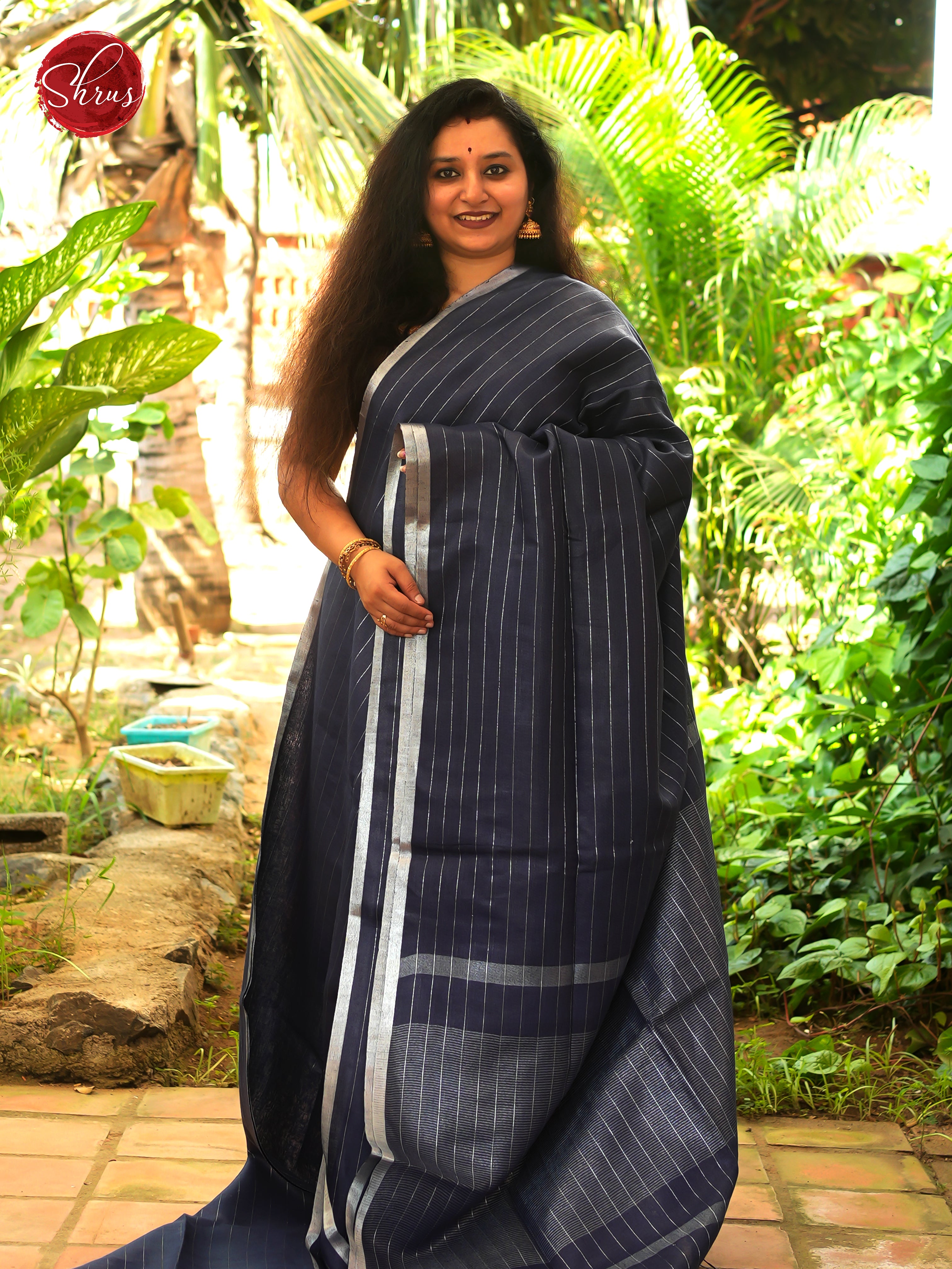 Black & Grey - Linen Saree - Shop on ShrusEternity.com