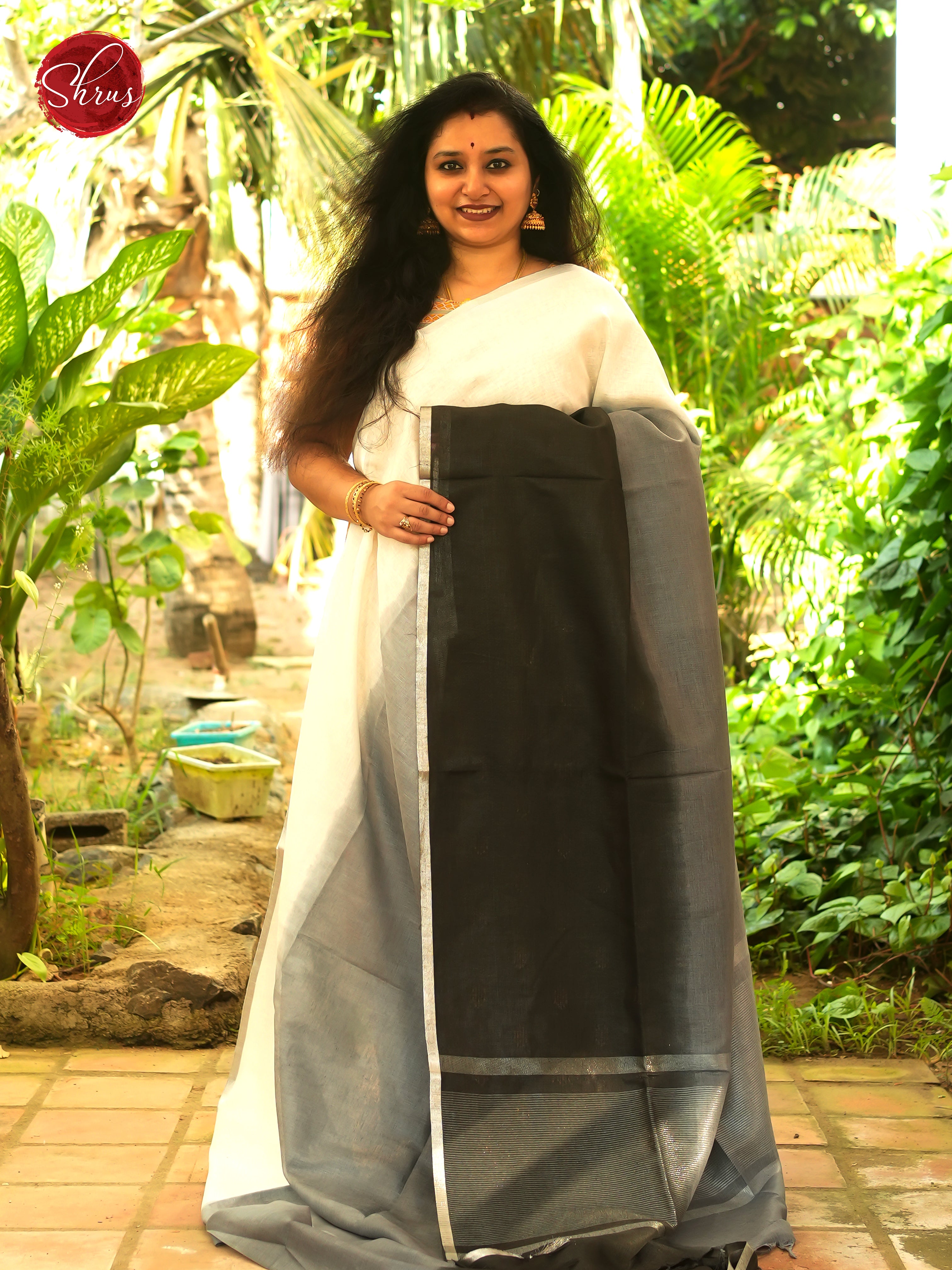 Cream & Black - Linen Saree Saree - Shop on ShrusEternity.com