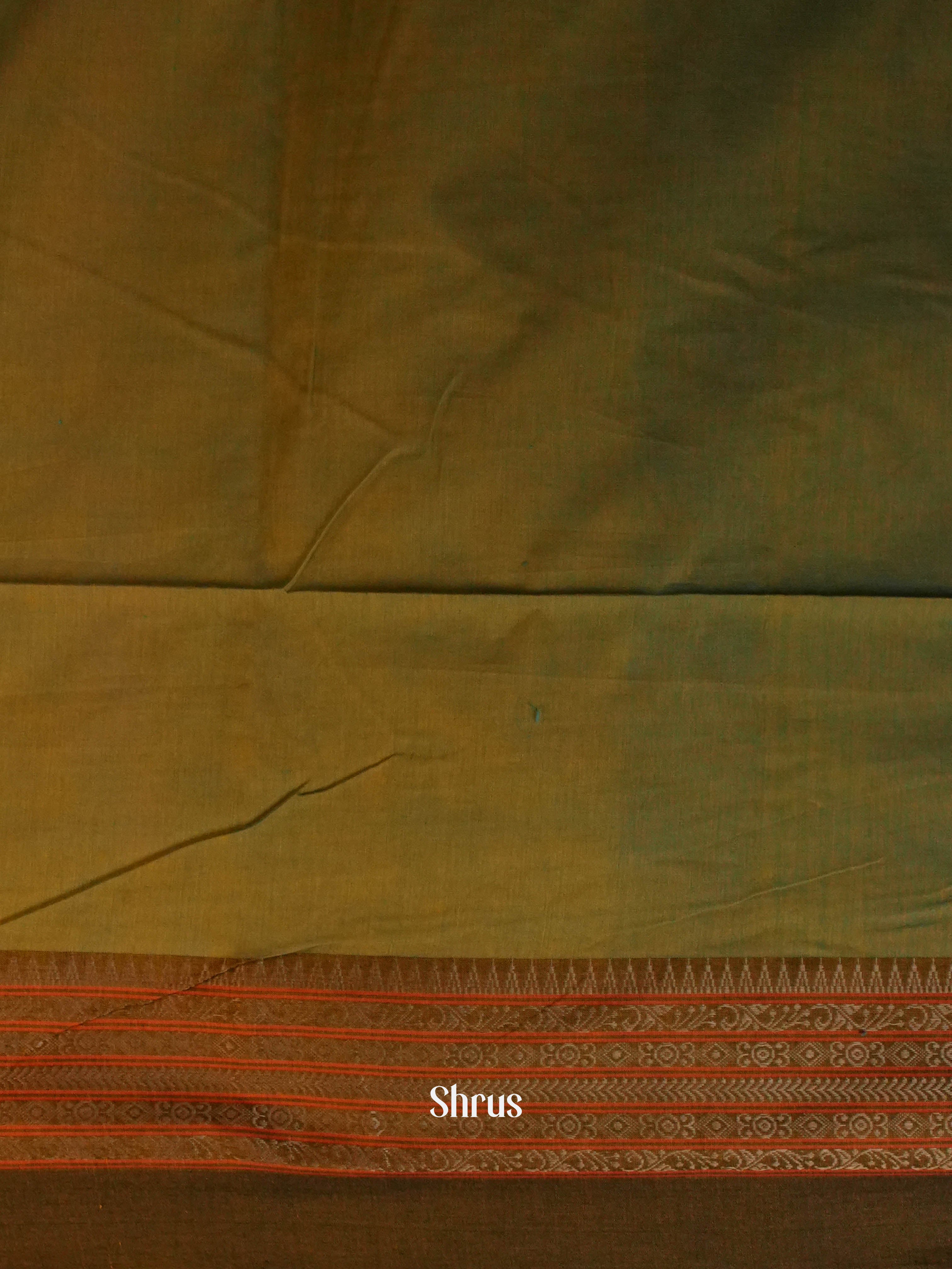 Blue & Olive Green  - Linen Saree Saree