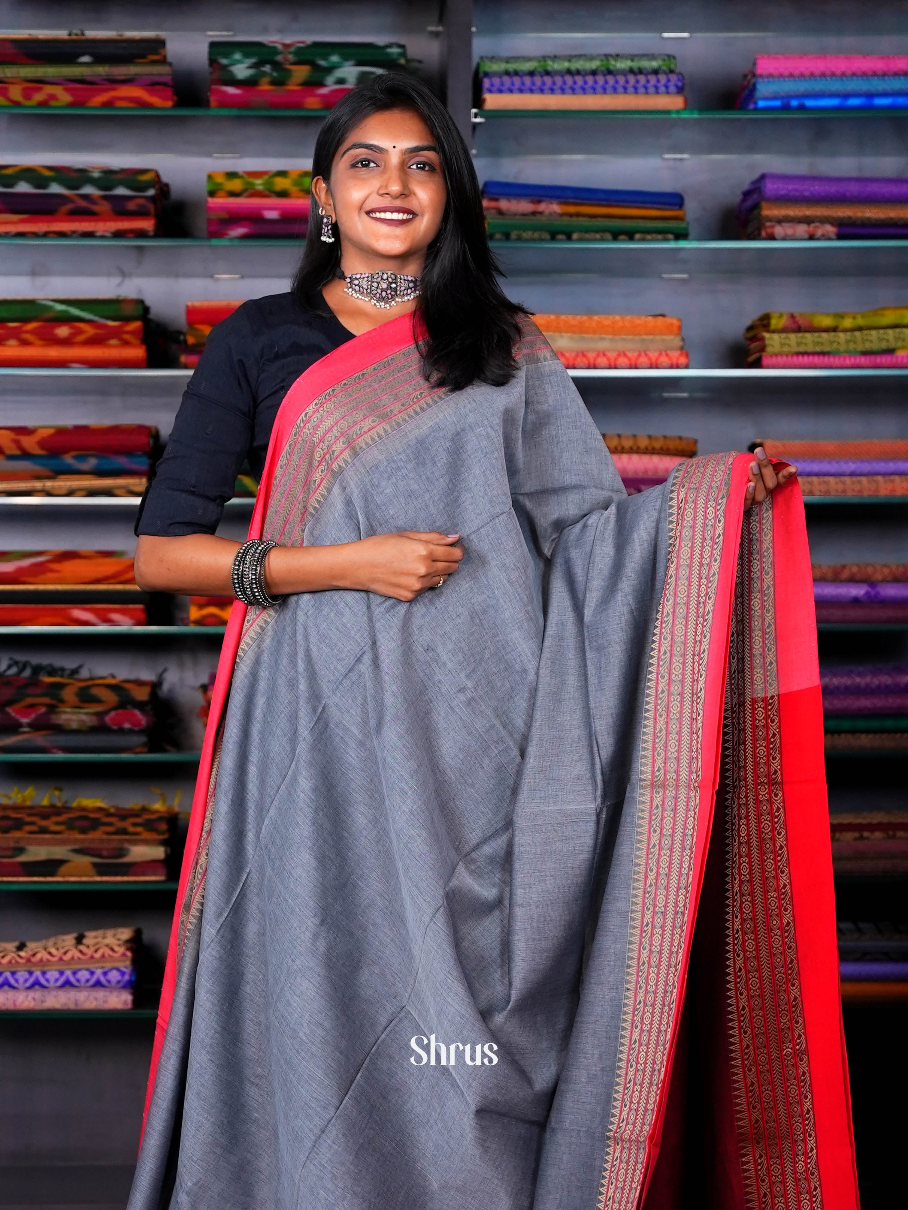 Grey & Pink  - Linen Saree