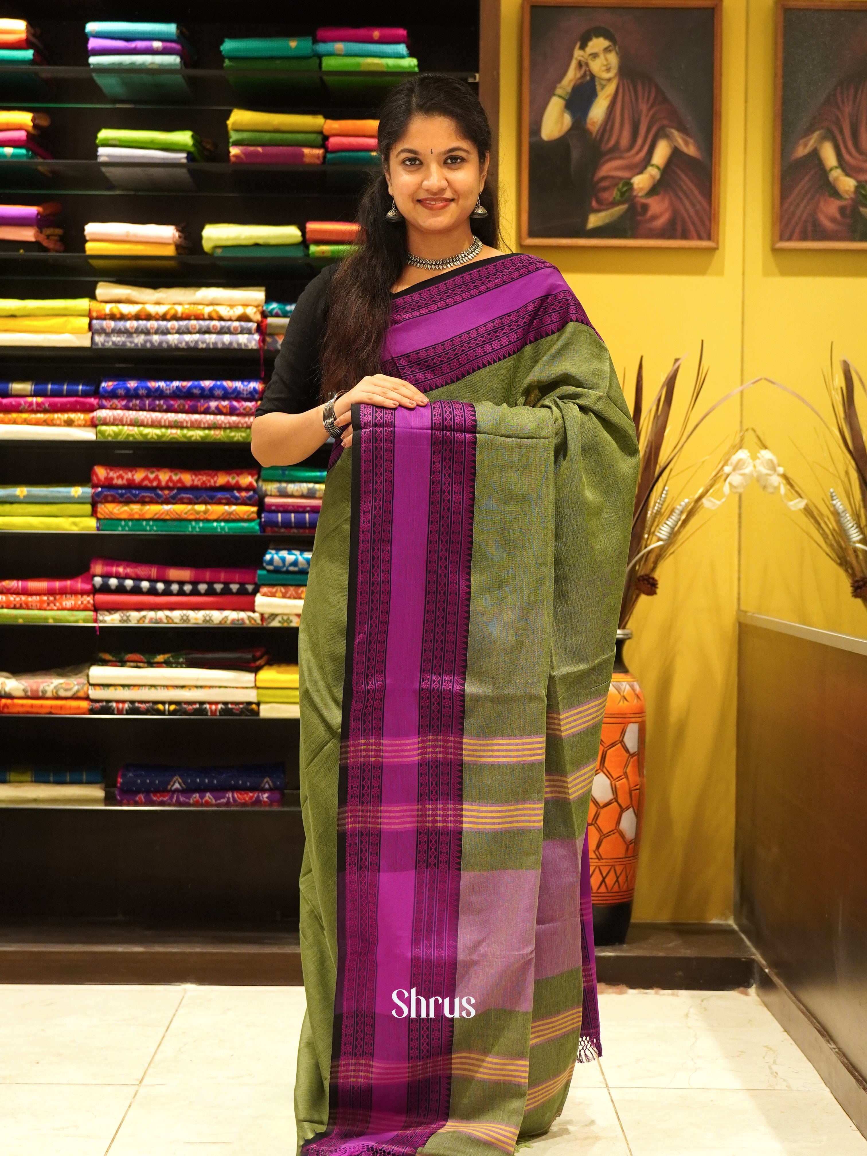 Green & Purple - Bengal cotton Saree - Shop on ShrusEternity.com