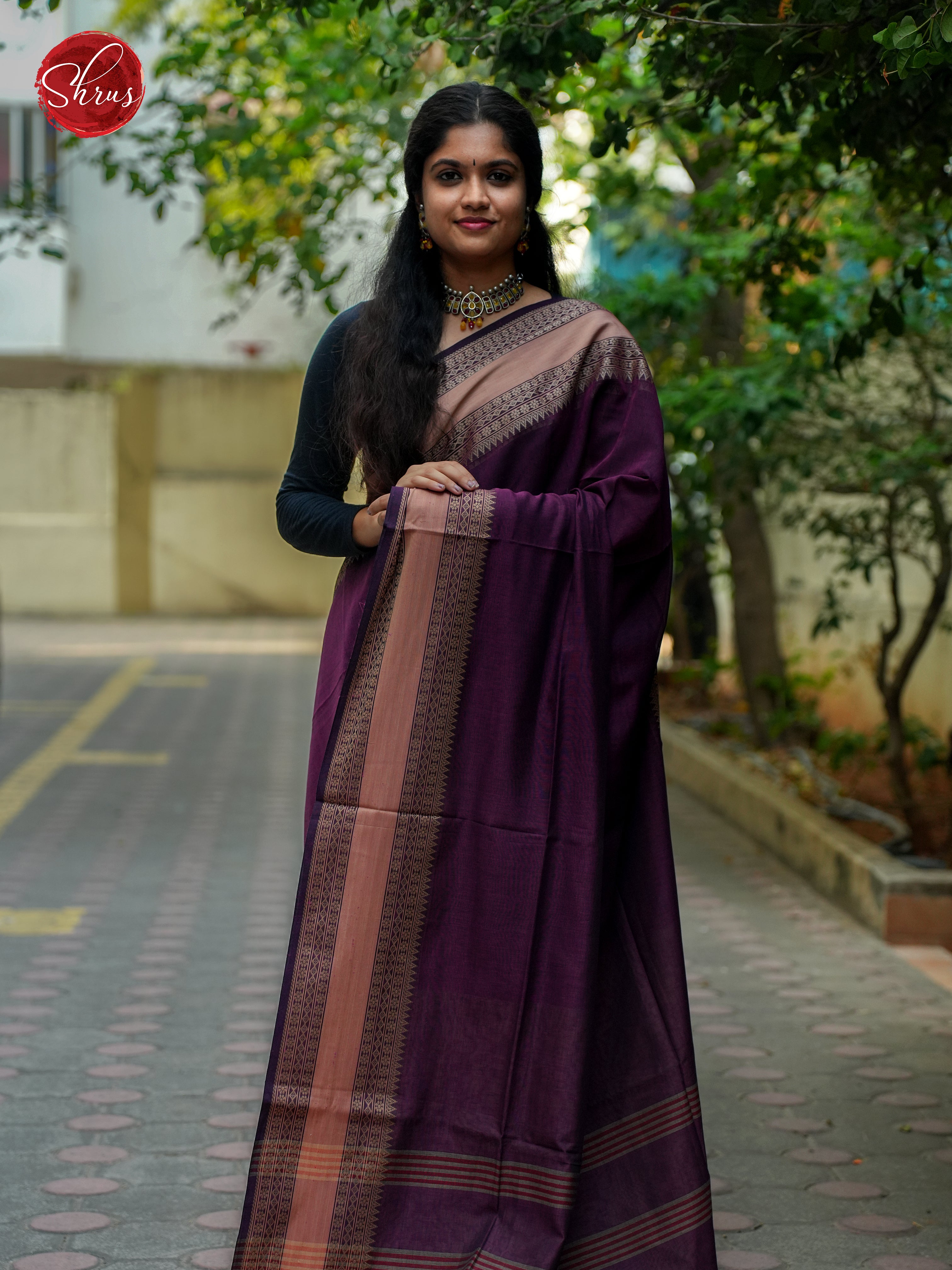 Jamun & Grey - Bengal cotton Saree - Shop on ShrusEternity.com