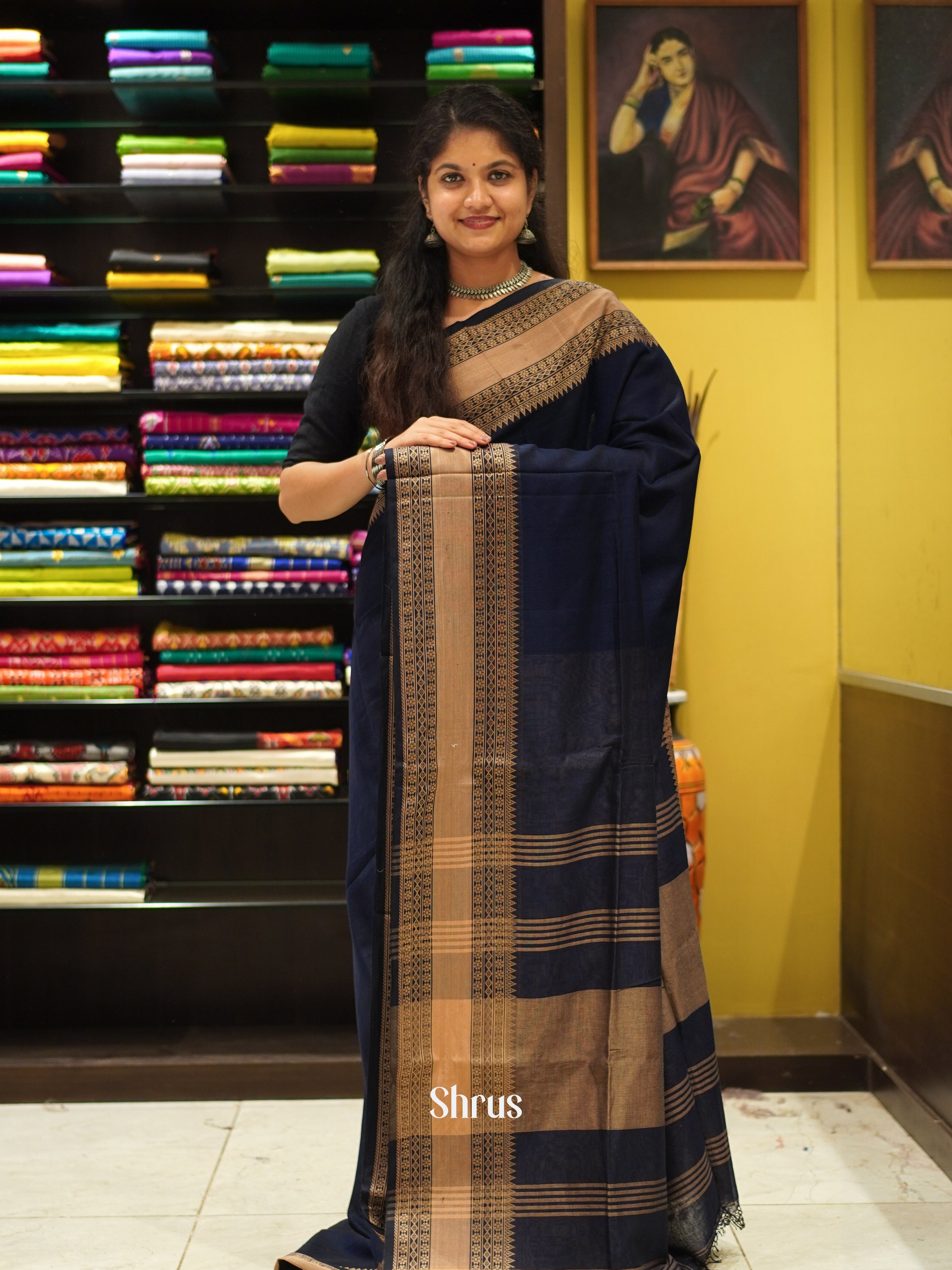 Blue & Dusty Brown - Bengal cotton Saree - Shop on ShrusEternity.com