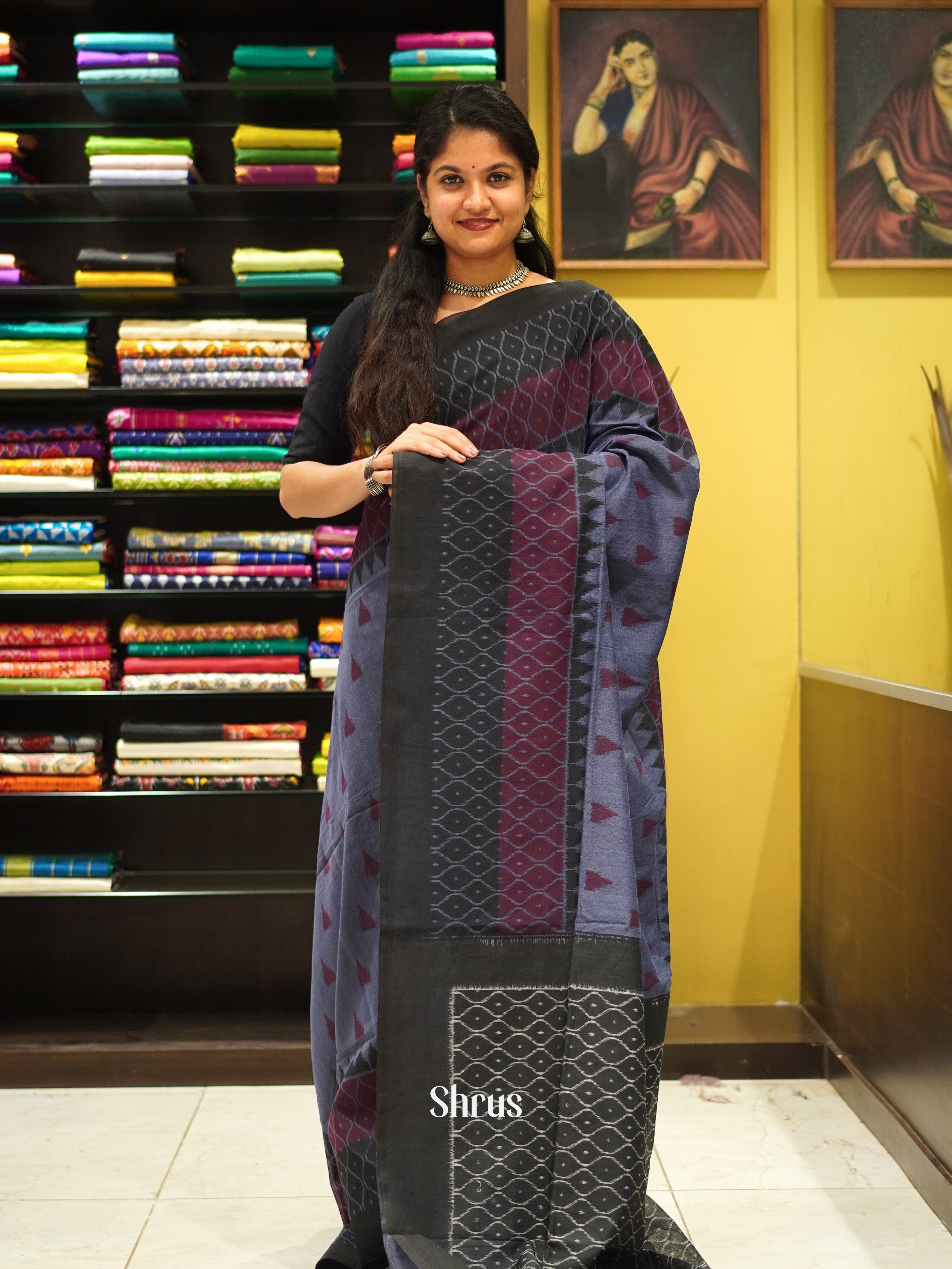 Purple & Black - Bengal cotton Saree - Shop on ShrusEternity.com