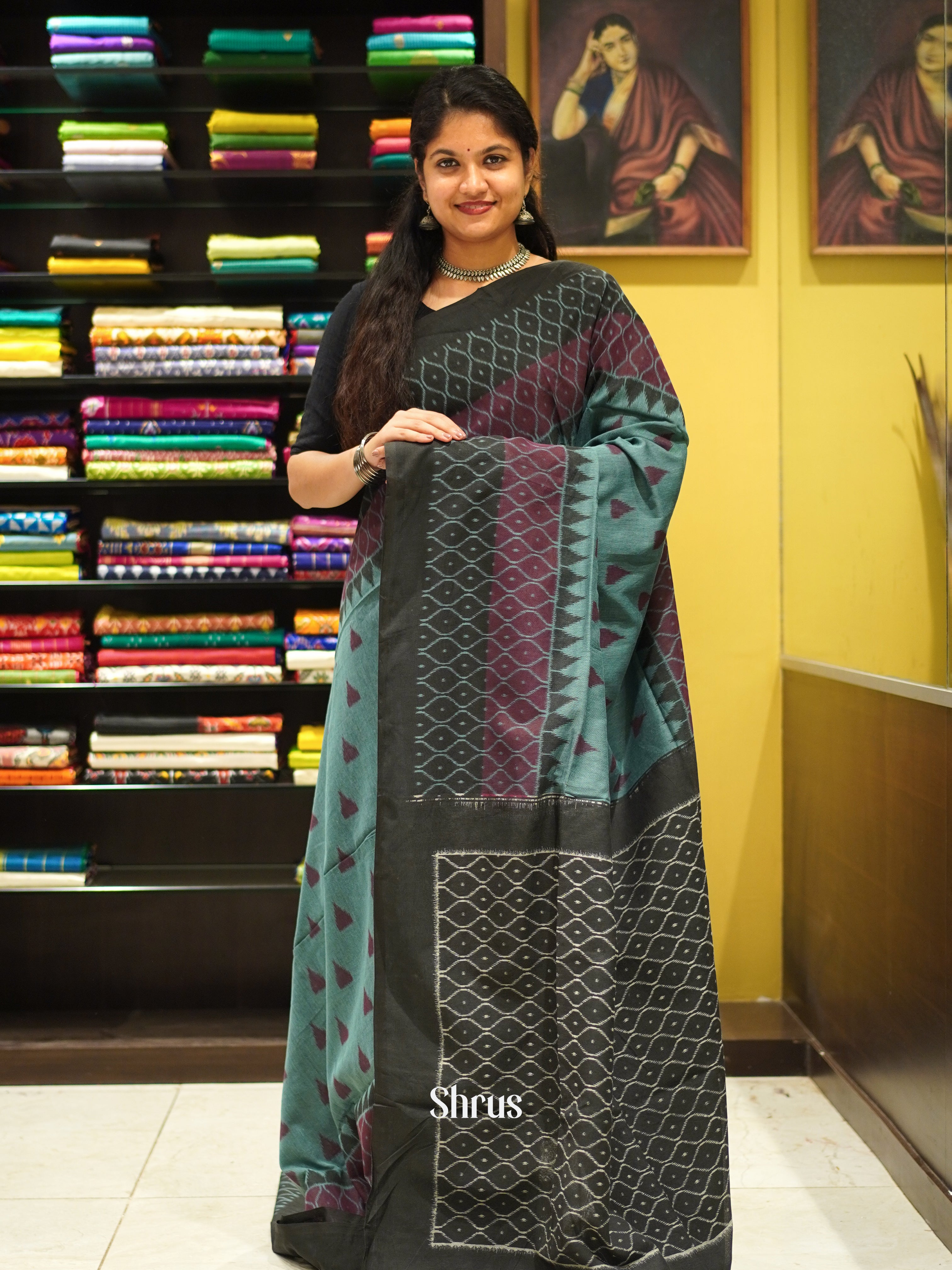 Blue & Black - Bengal cotton Saree - Shop on ShrusEternity.com