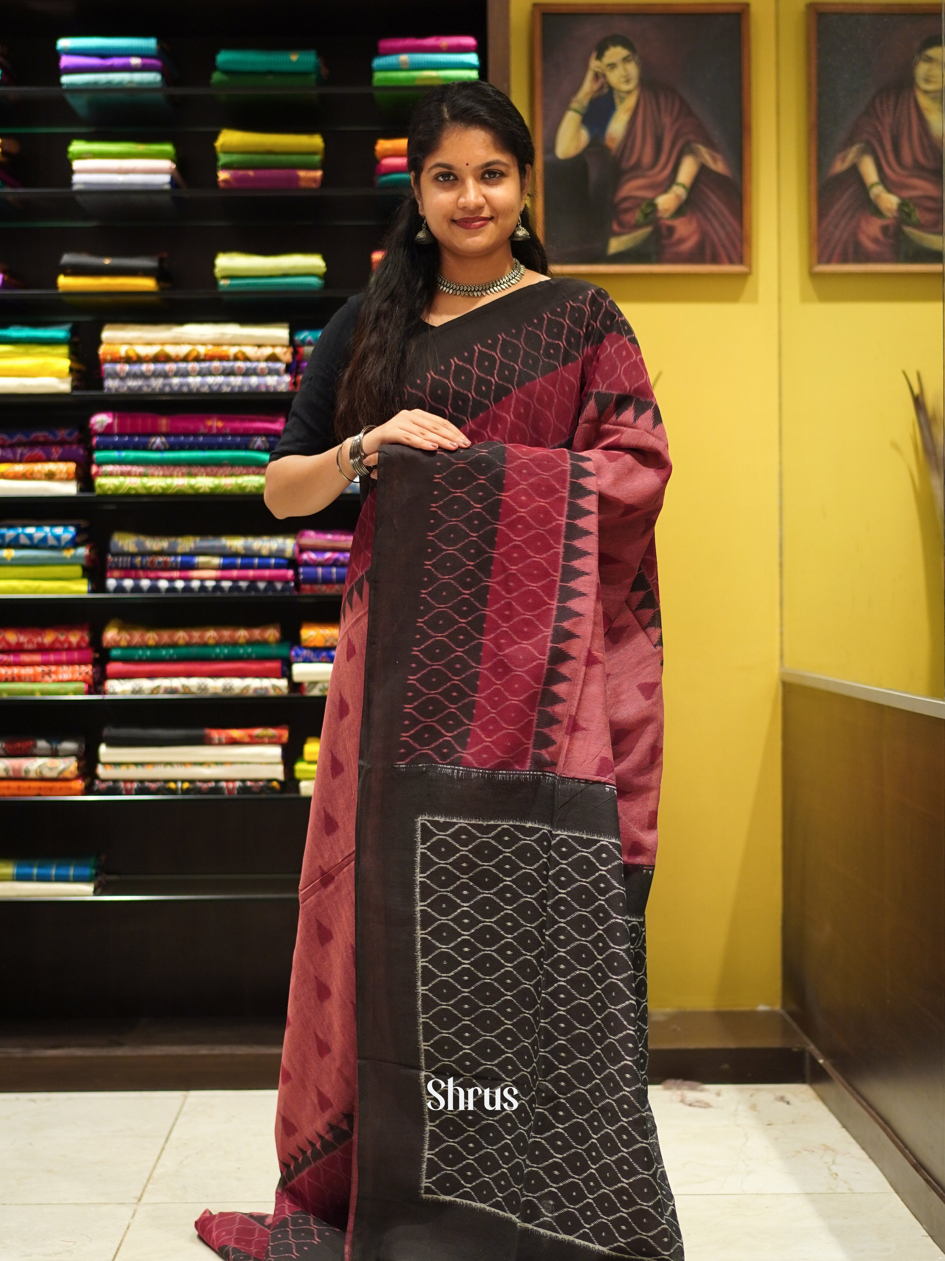 Pink & Black - Bengal cotton Saree - Shop on ShrusEternity.com