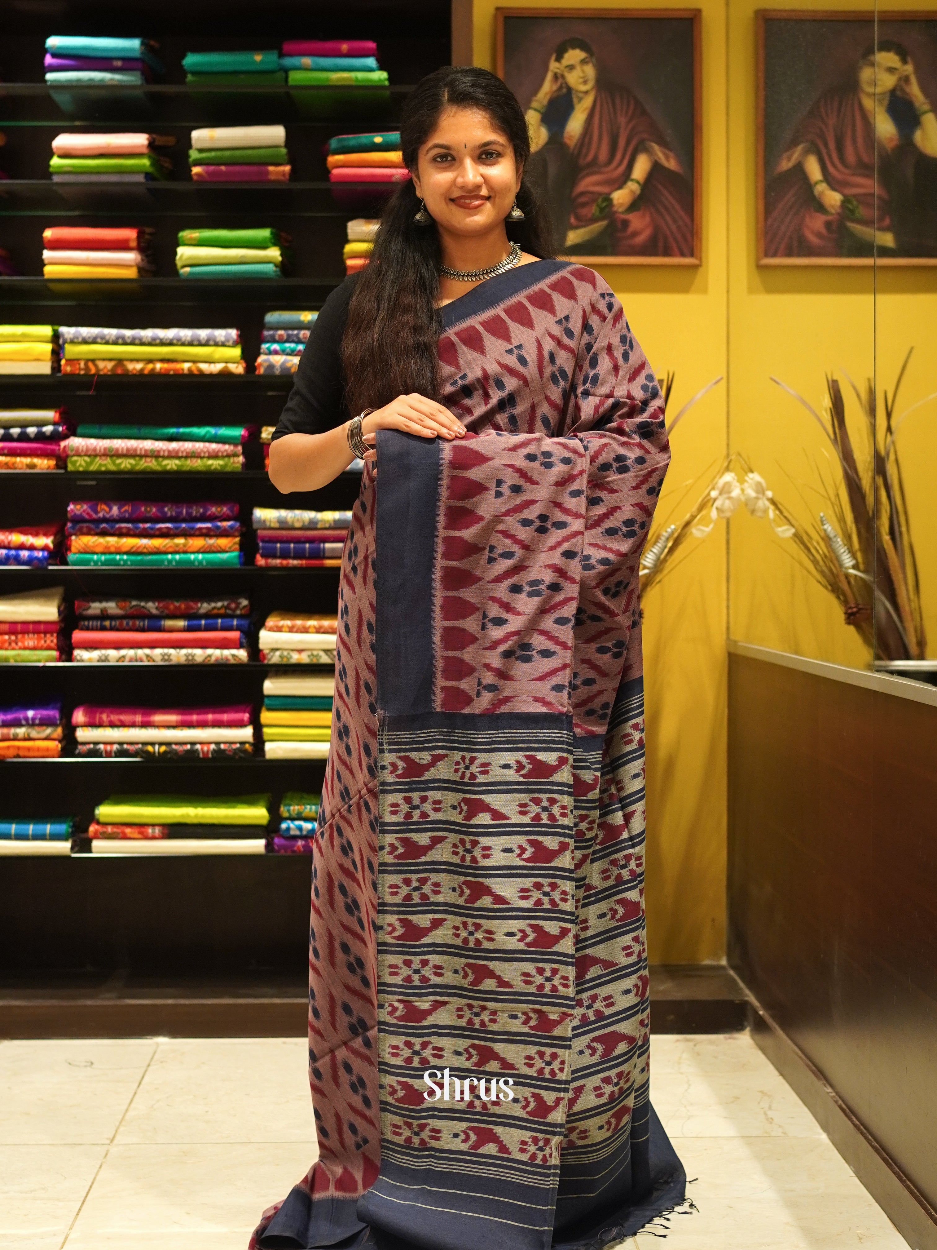 Onion Pink & Grey- Bengal cotton Saree - Shop on ShrusEternity.com