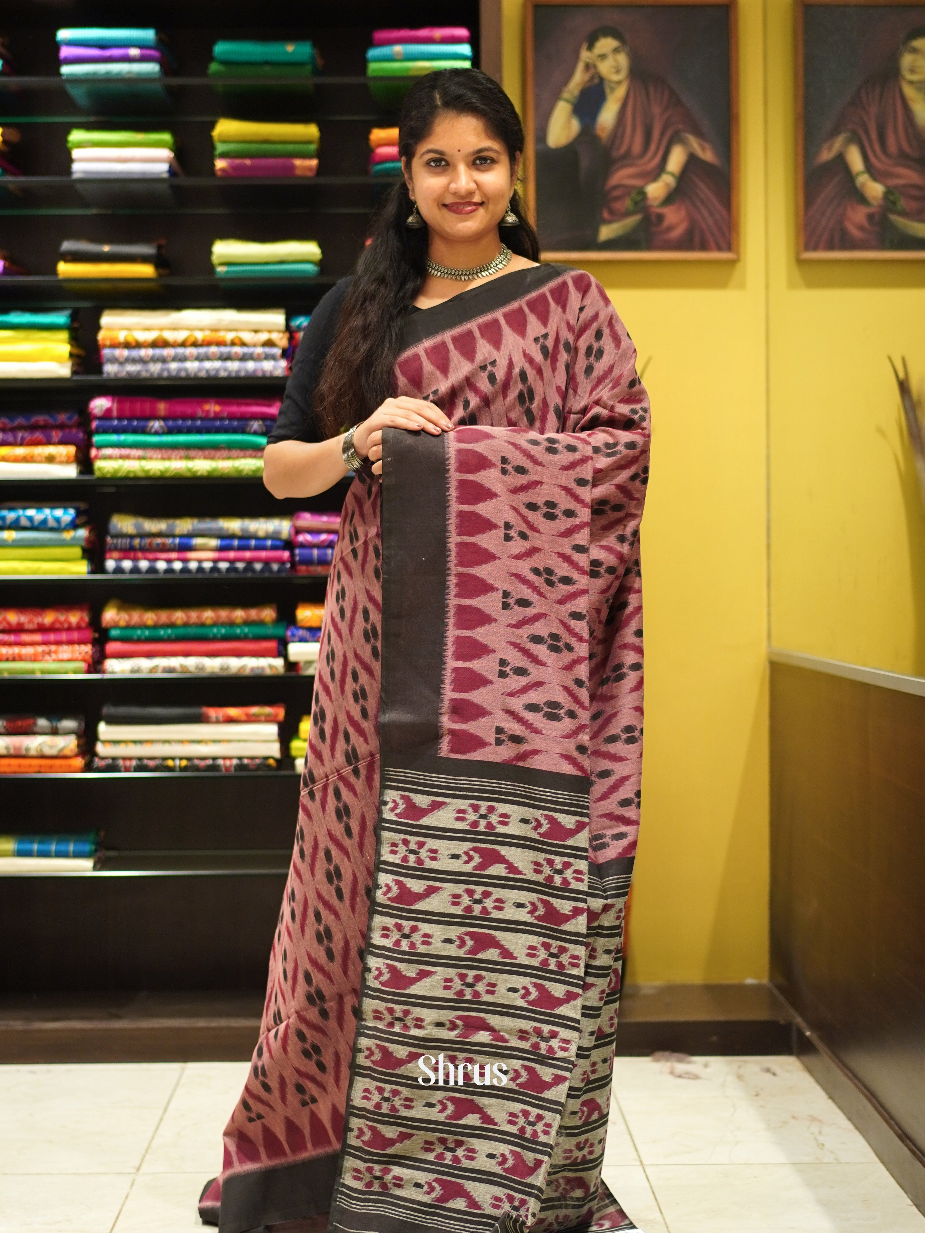 Pink & Grey - Bengal cotton Saree - Shop on ShrusEternity.com