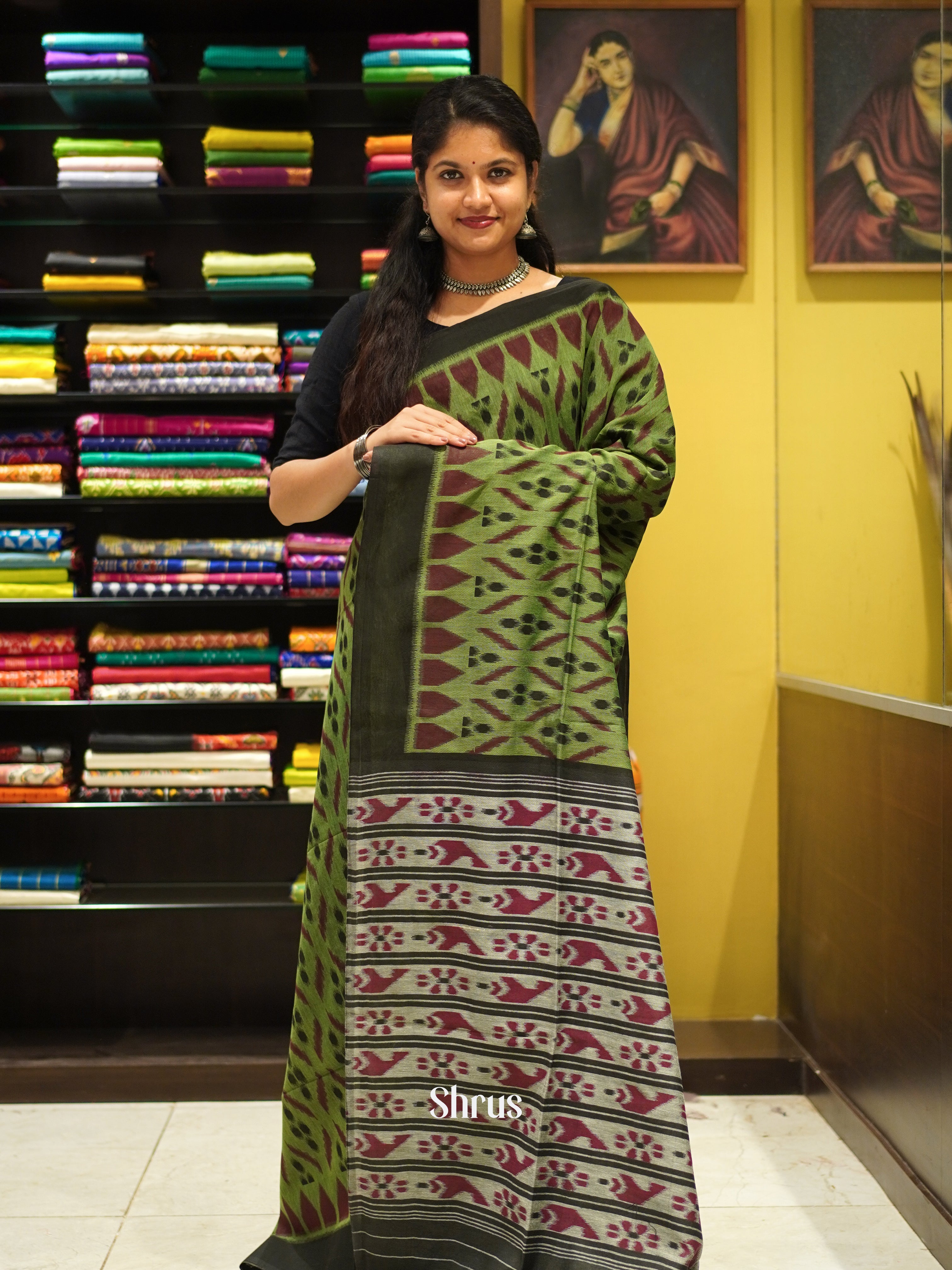 Green & Grey - Bengal cotton Saree - Shop on ShrusEternity.com