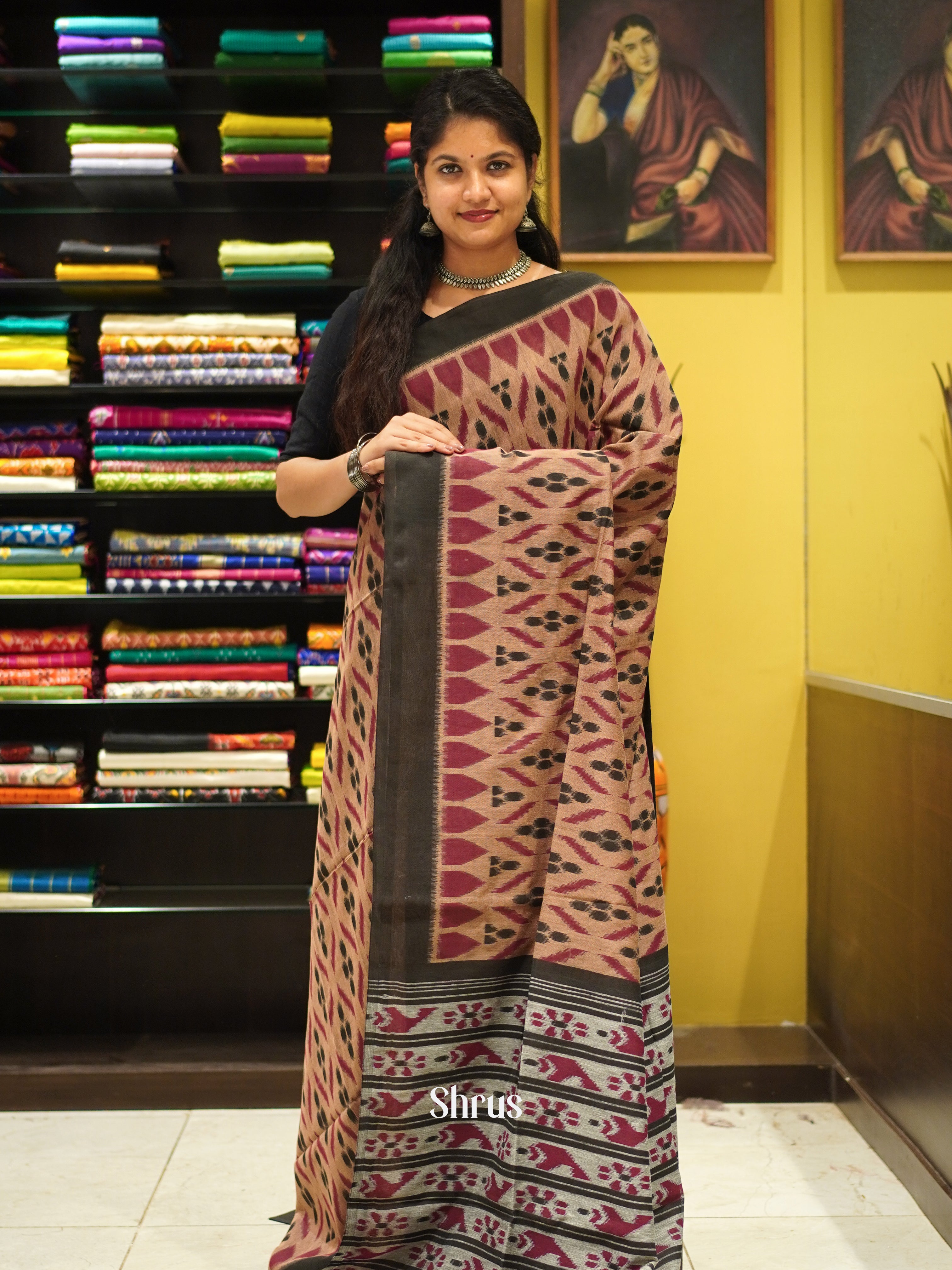 Dusty Brown & Grey - Bengal cotton Saree - Shop on ShrusEternity.com