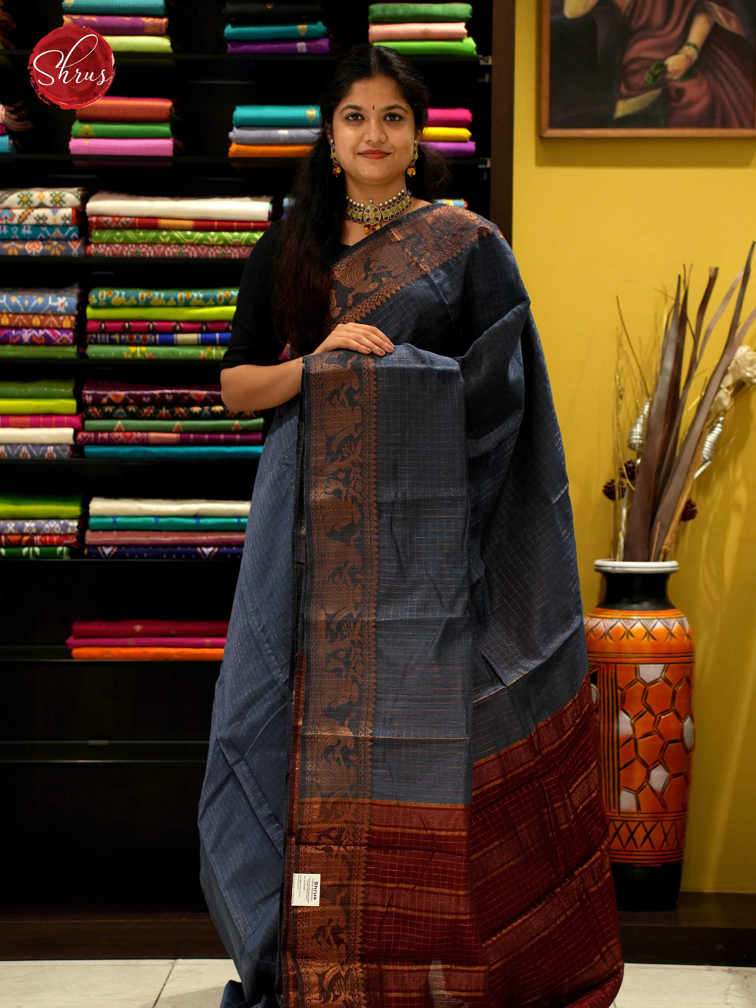 Black & Maroon - Mercerized Cotton Saree - Shop on ShrusEternity.com