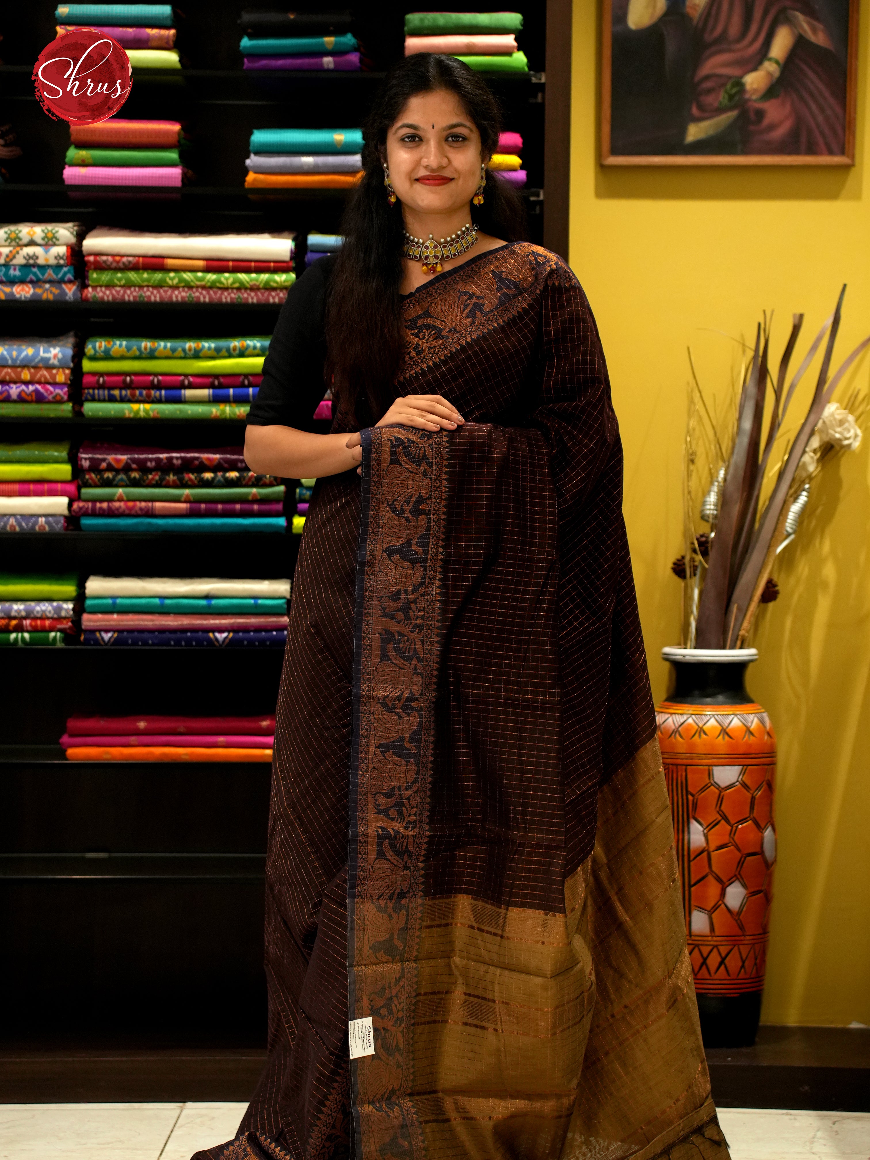 Brown & Honey  - Mercerized Cotton Saree - Shop on ShrusEternity.com