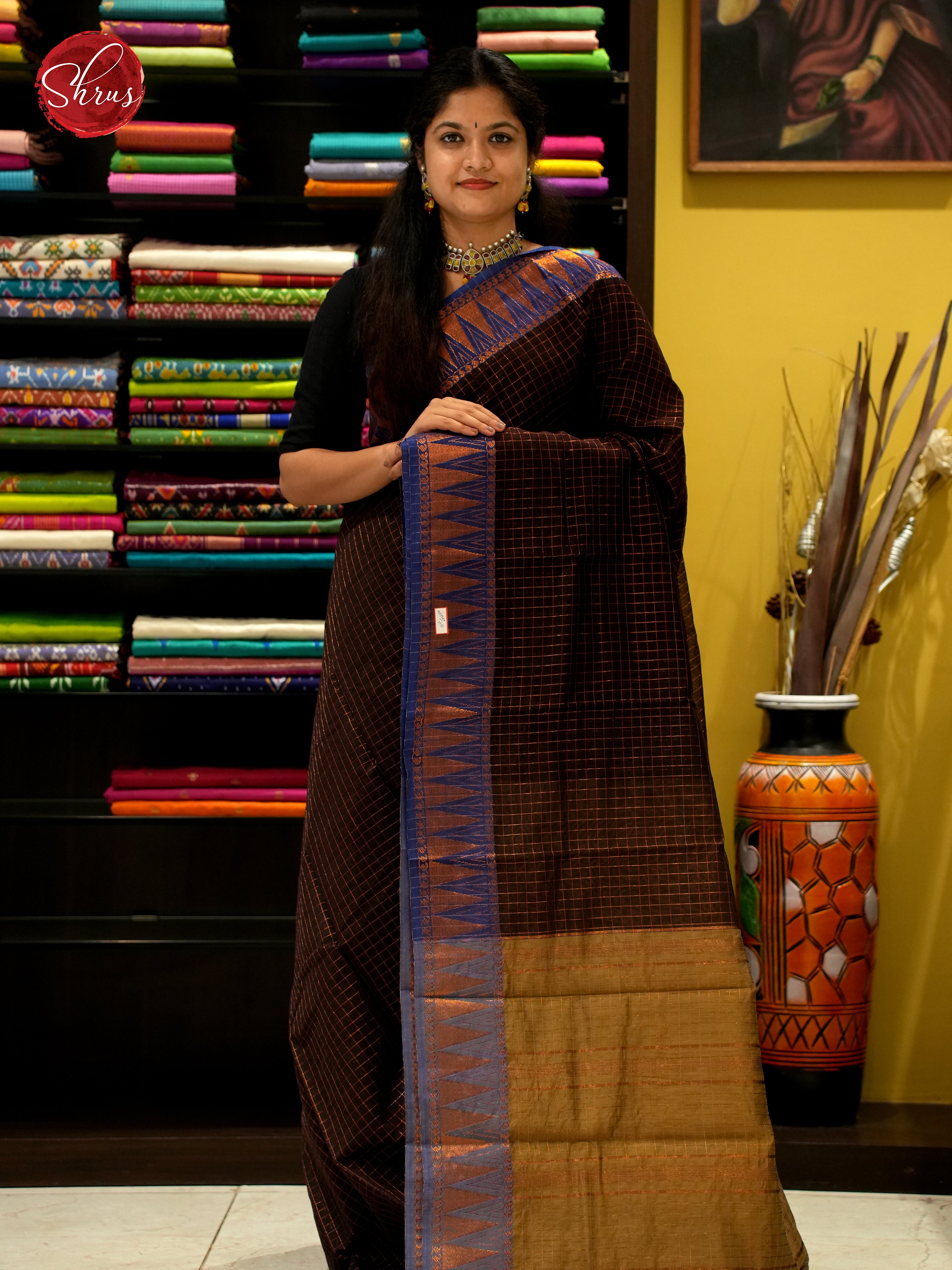 Dark Brown & Brown - Mercerized Cotton Saree - Shop on ShrusEternity.com