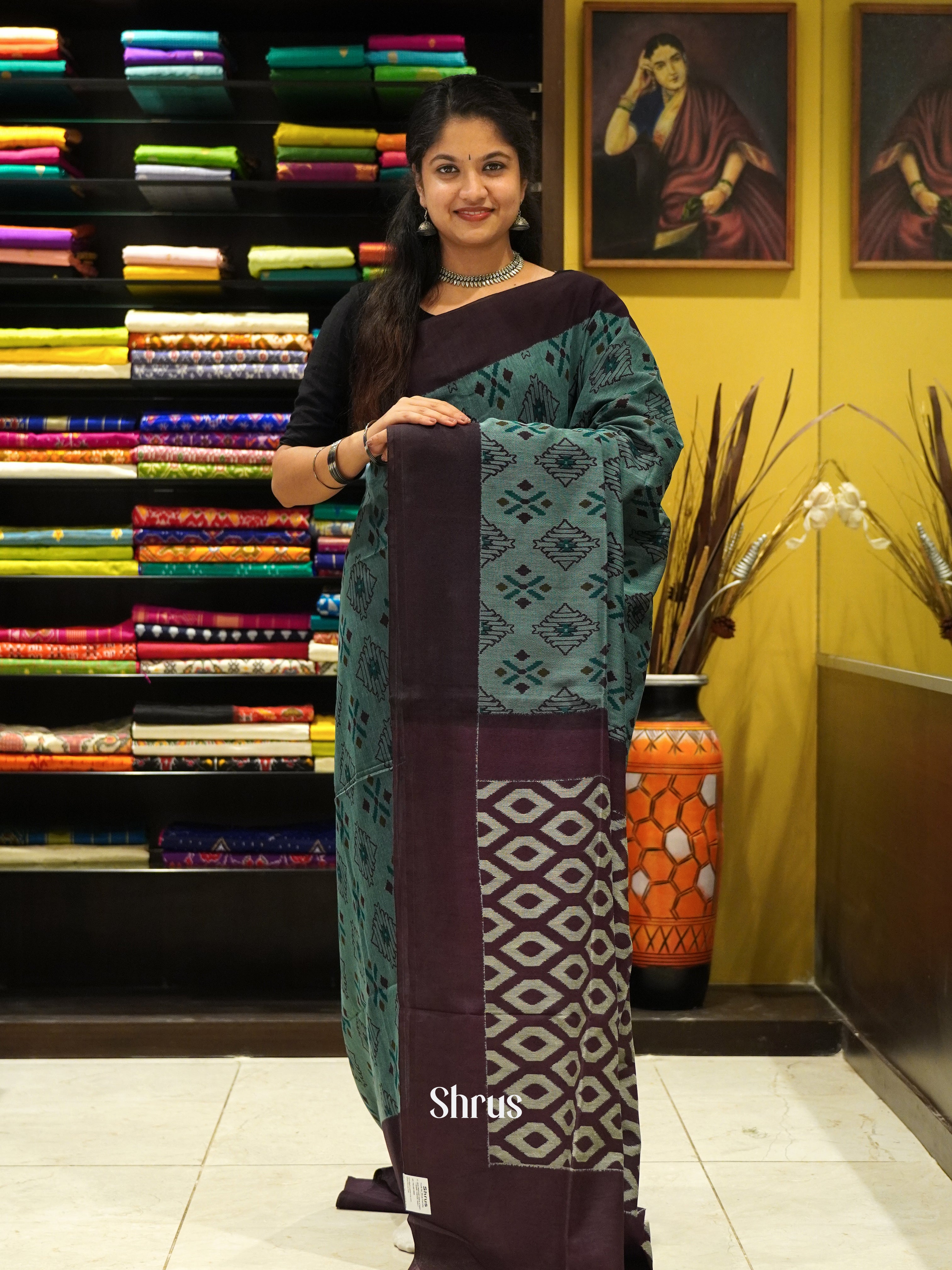 Grey & Wine - Bengal cotton Saree - Shop on ShrusEternity.com