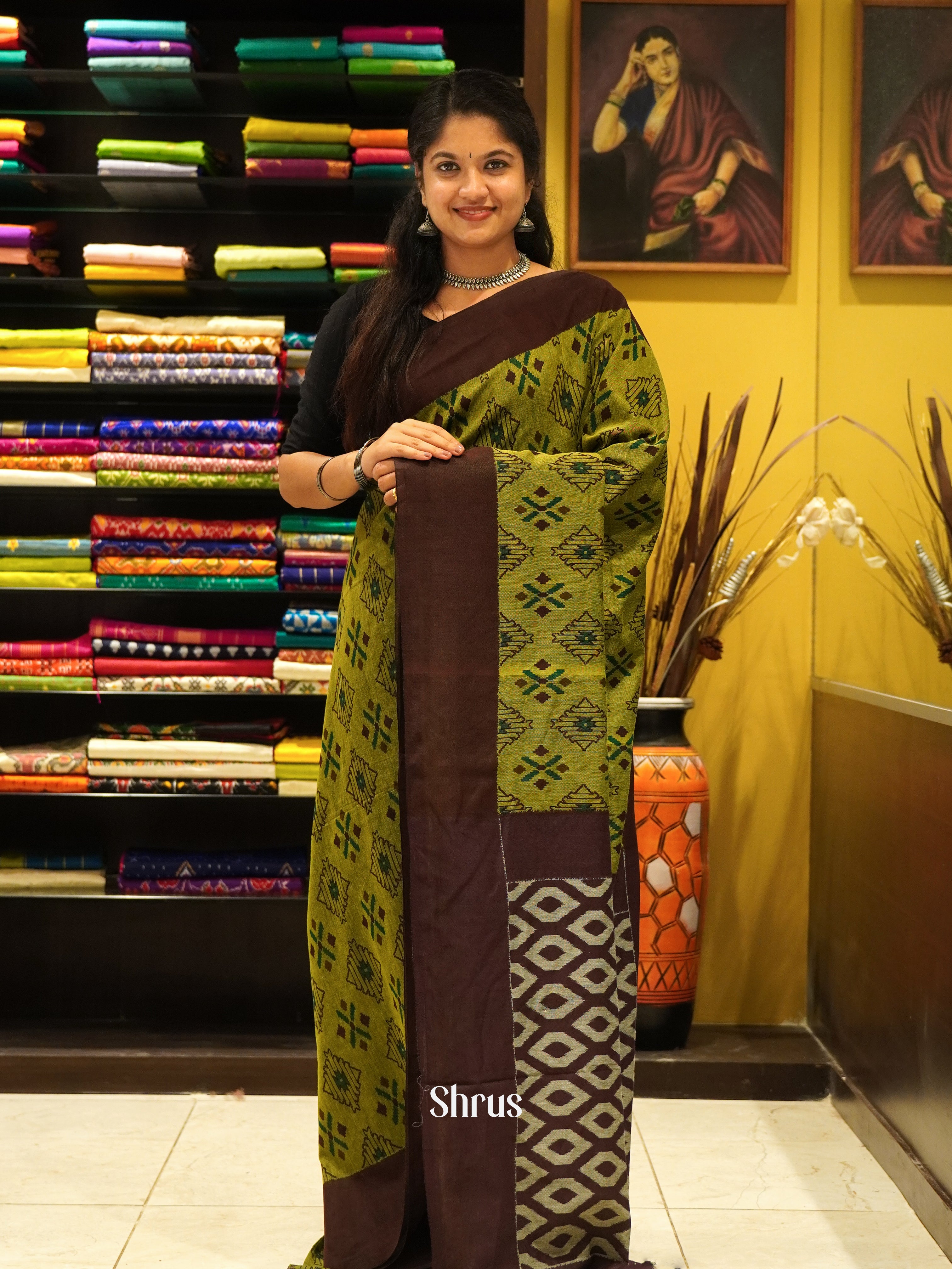 Green & Brown - Bengal cotton Saree - Shop on ShrusEternity.com