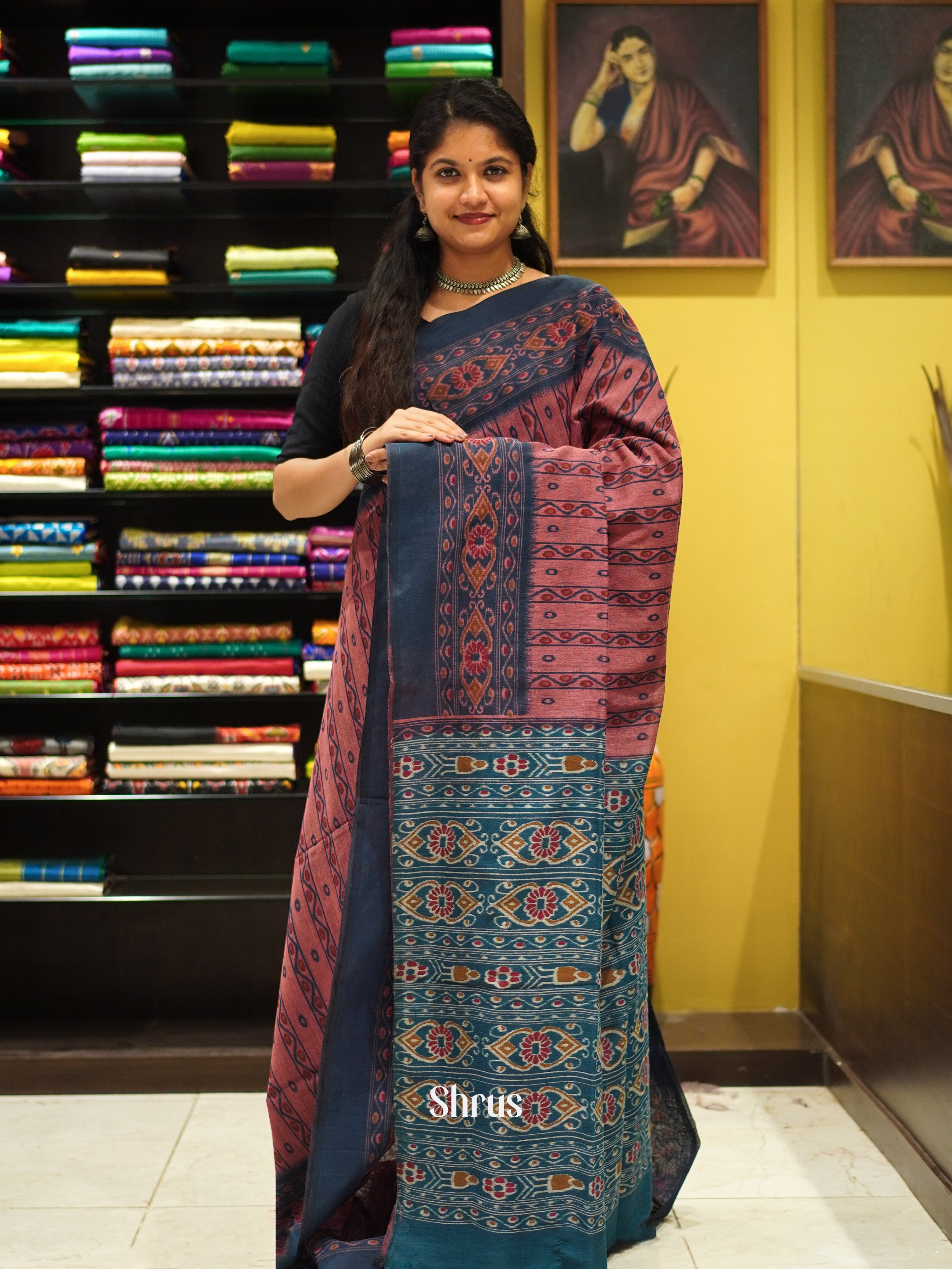 Onion Pink & Blue - Bengal cotton Saree - Shop on ShrusEternity.com