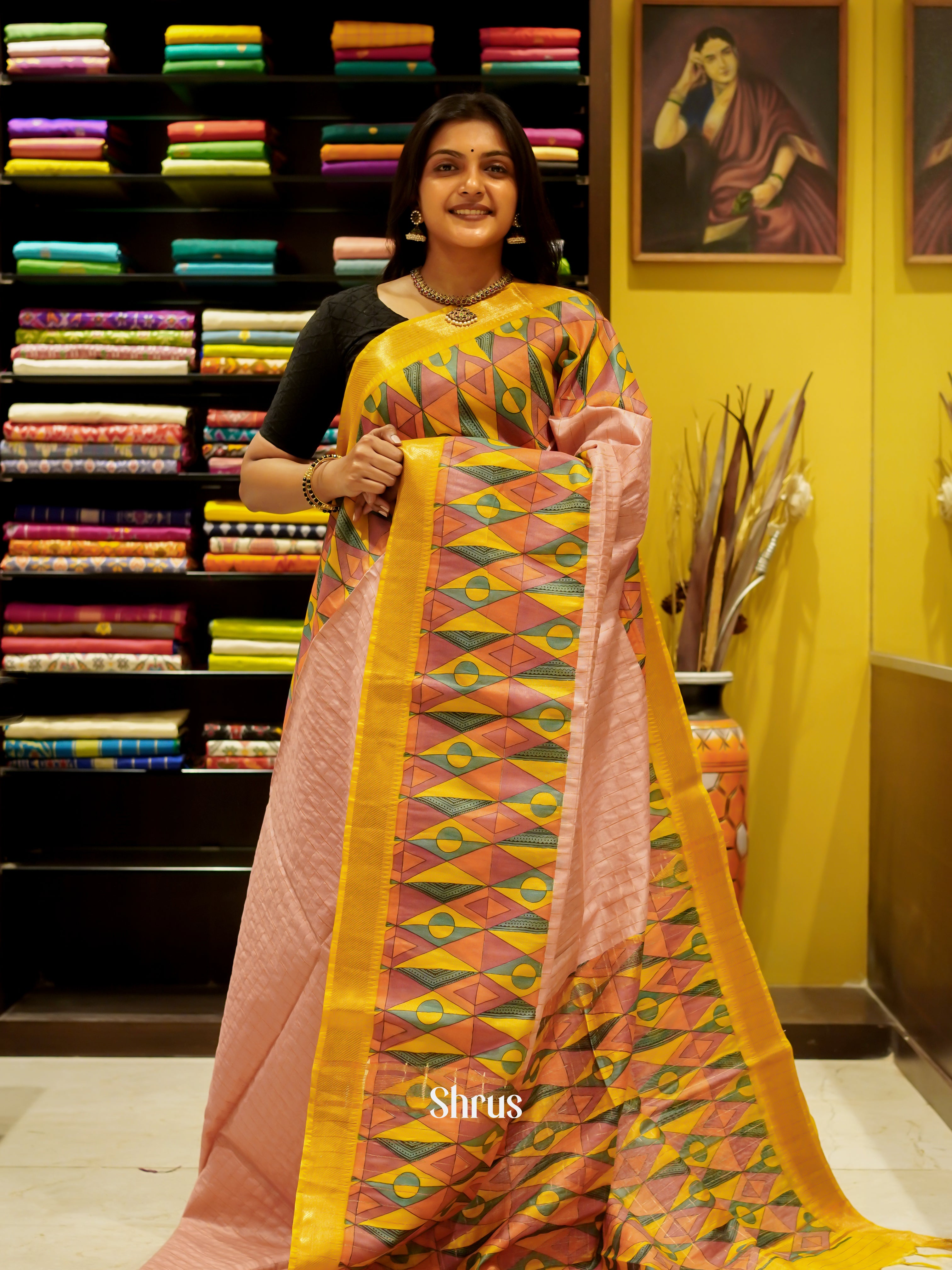 Peach & Yellow - Semi Tussar Saree - Shop on ShrusEternity.com