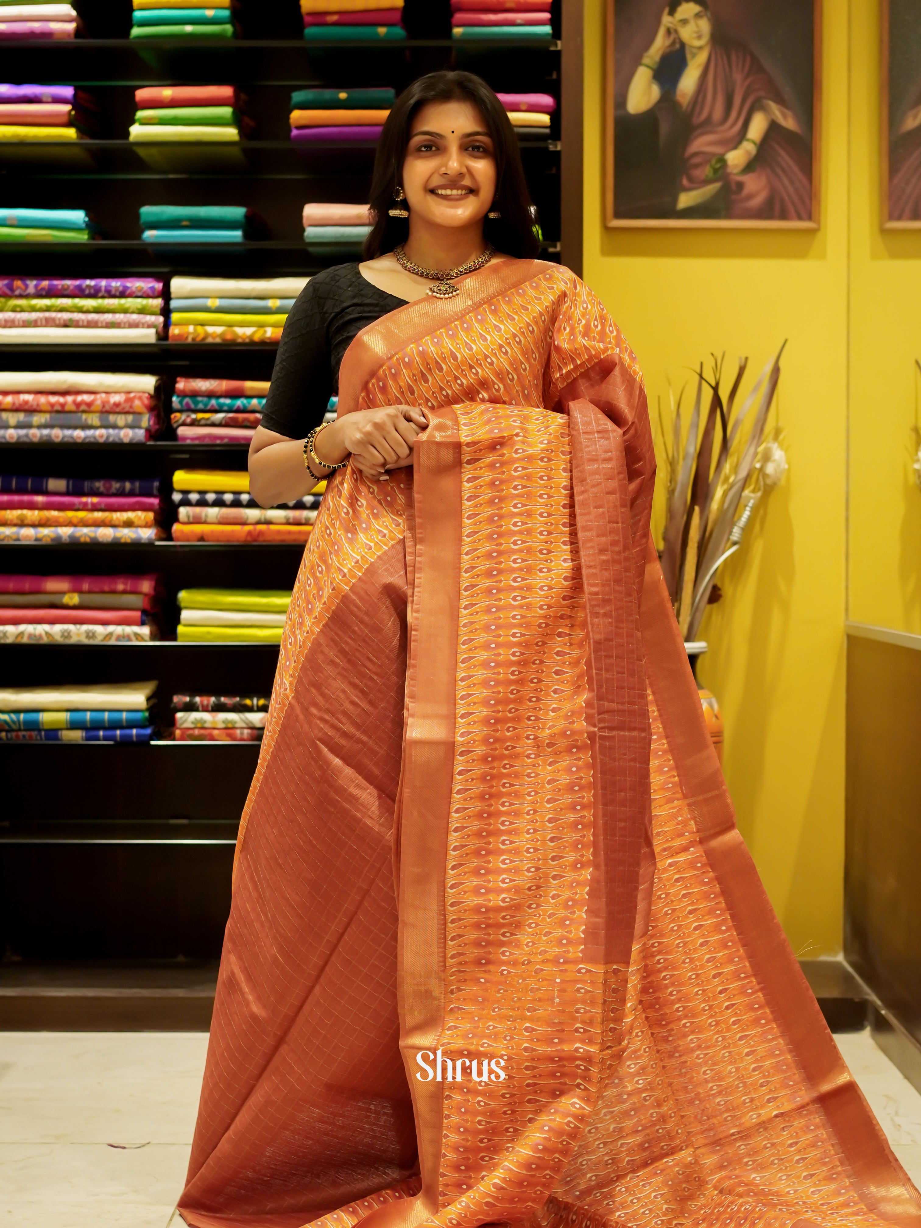 Brick & Orange - Semi Tussar Saree - Shop on ShrusEternity.com