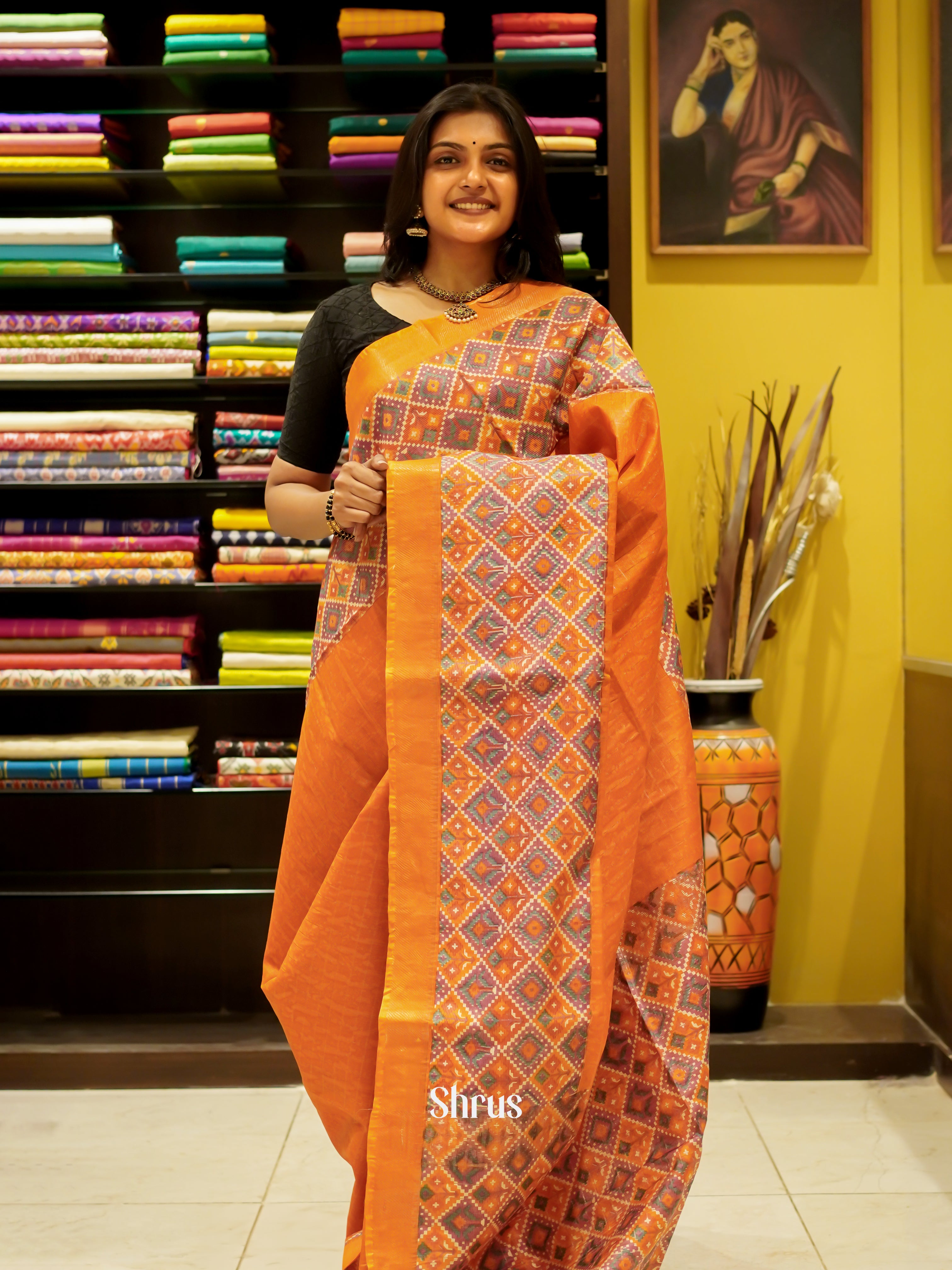 Orange & Purple- Semi Tussar Saree - Shop on ShrusEternity.com