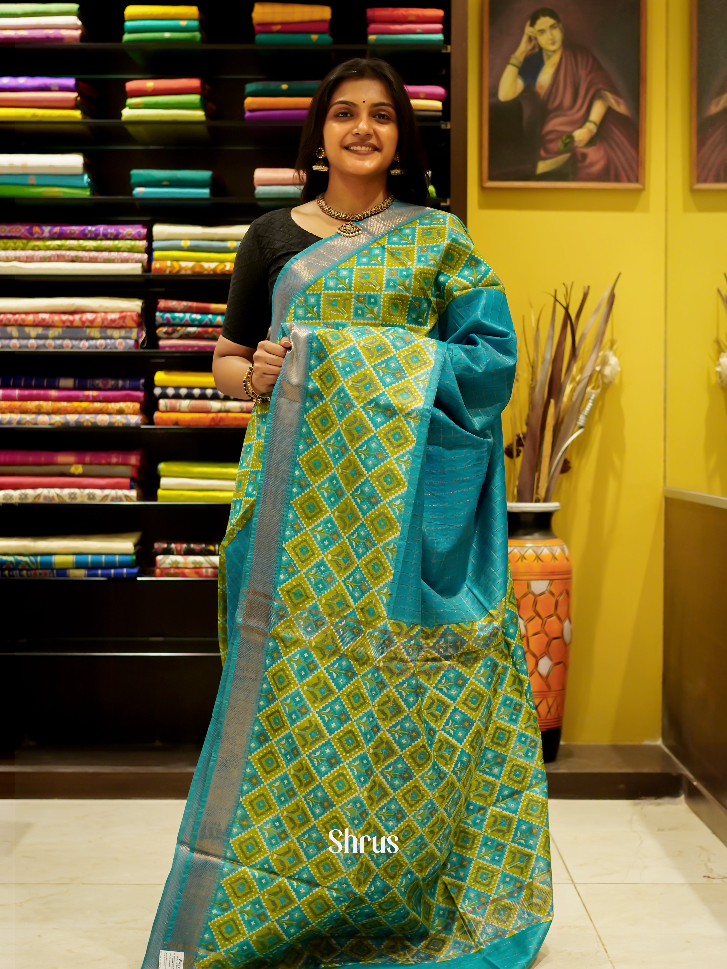 Blue & Green - Semi Tussar Saree - Shop on ShrusEternity.com