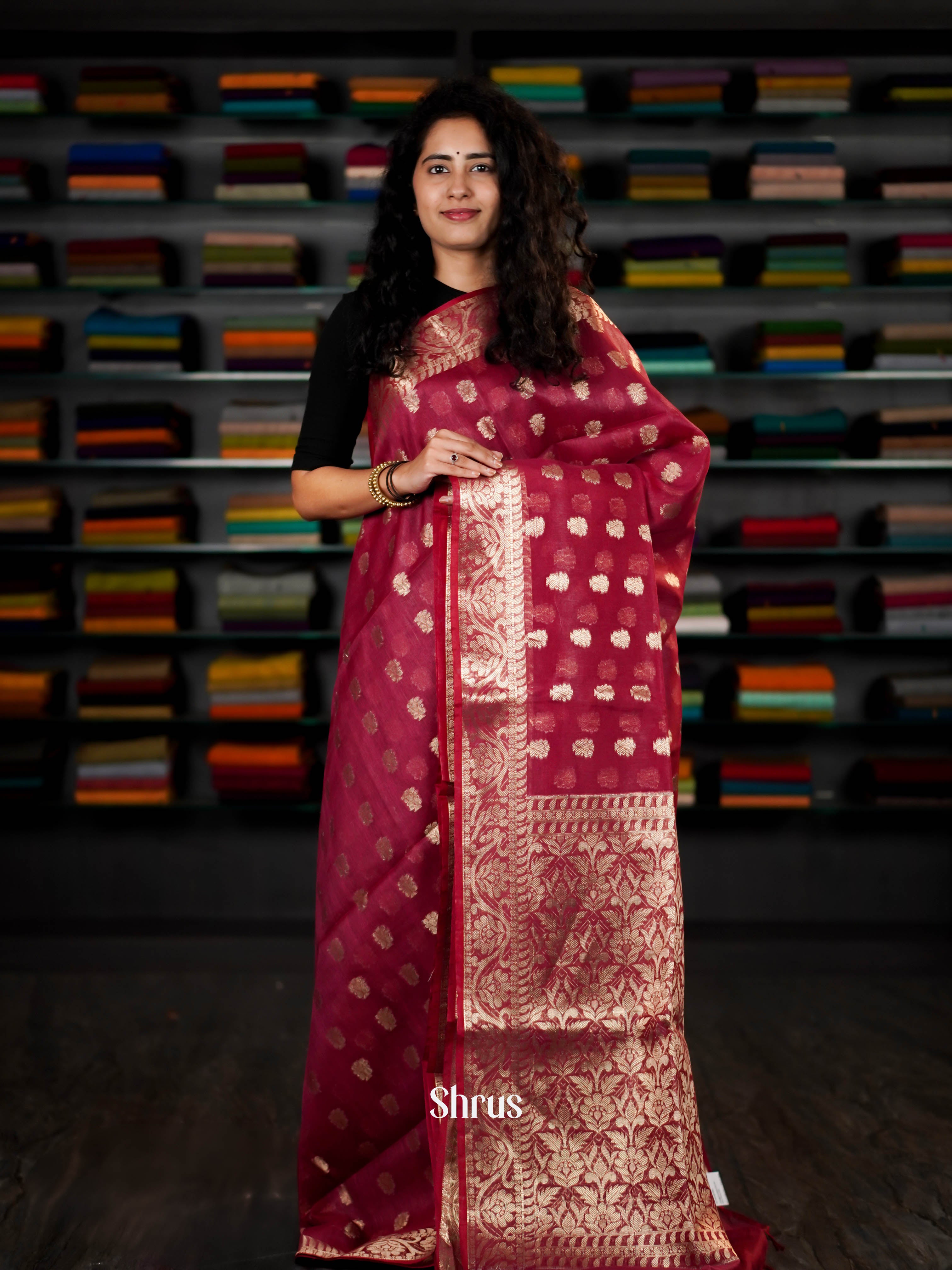 Magenta  - Linen silk Saree