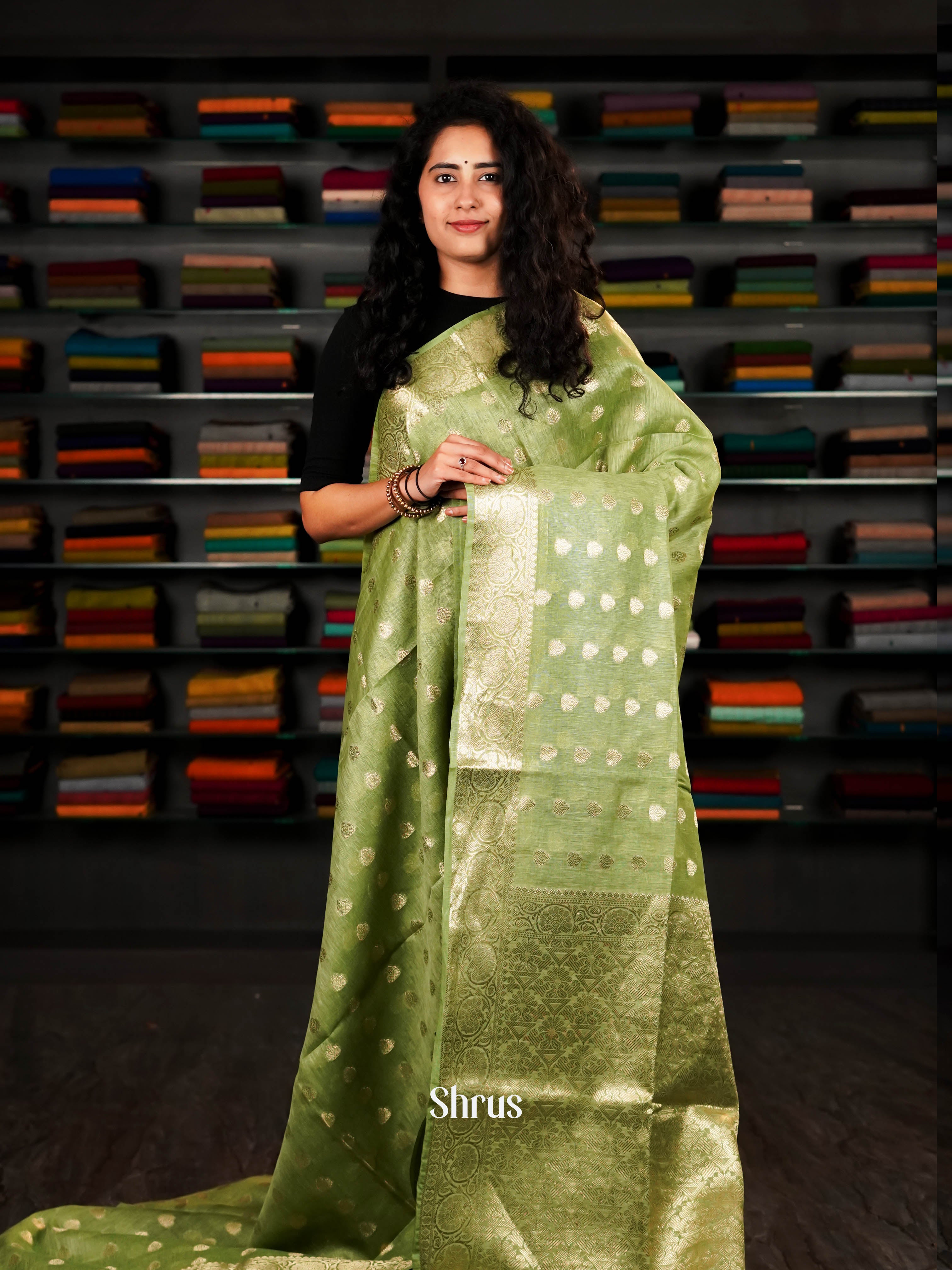 Pista Green  - Linen silk Saree