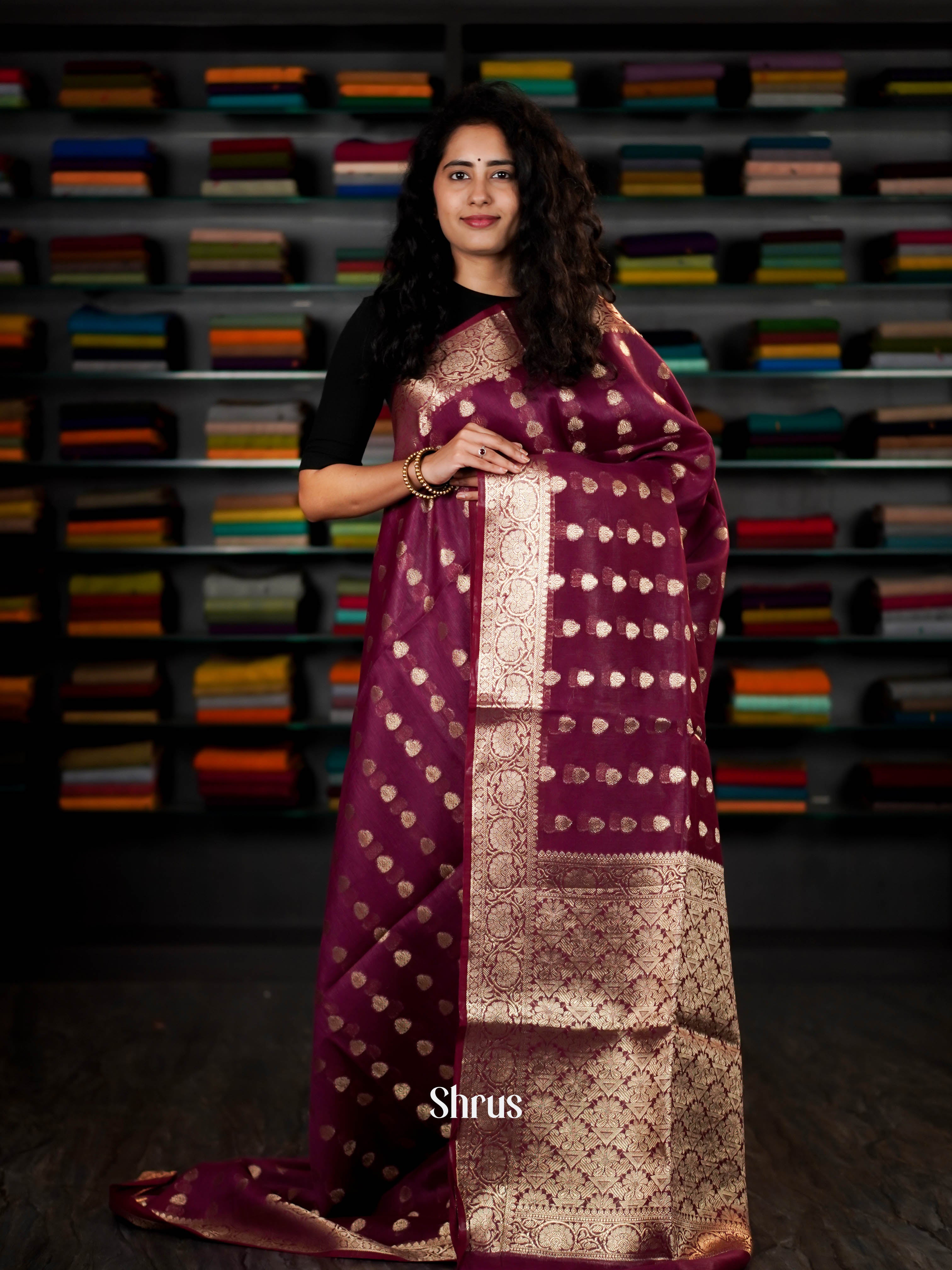 Deep Majenta  - Linen silk Saree