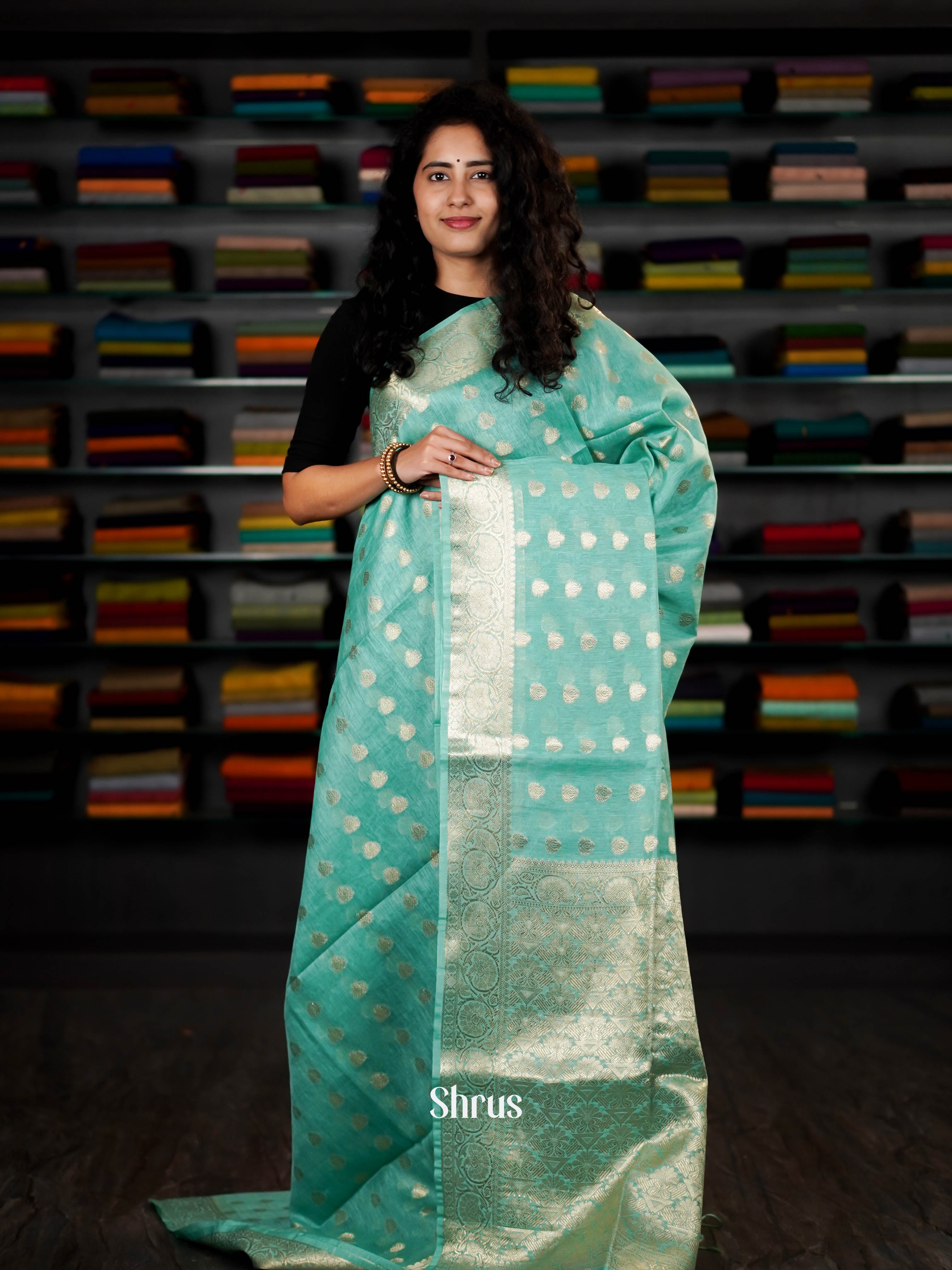 Teal Blue  - Linen silk Saree