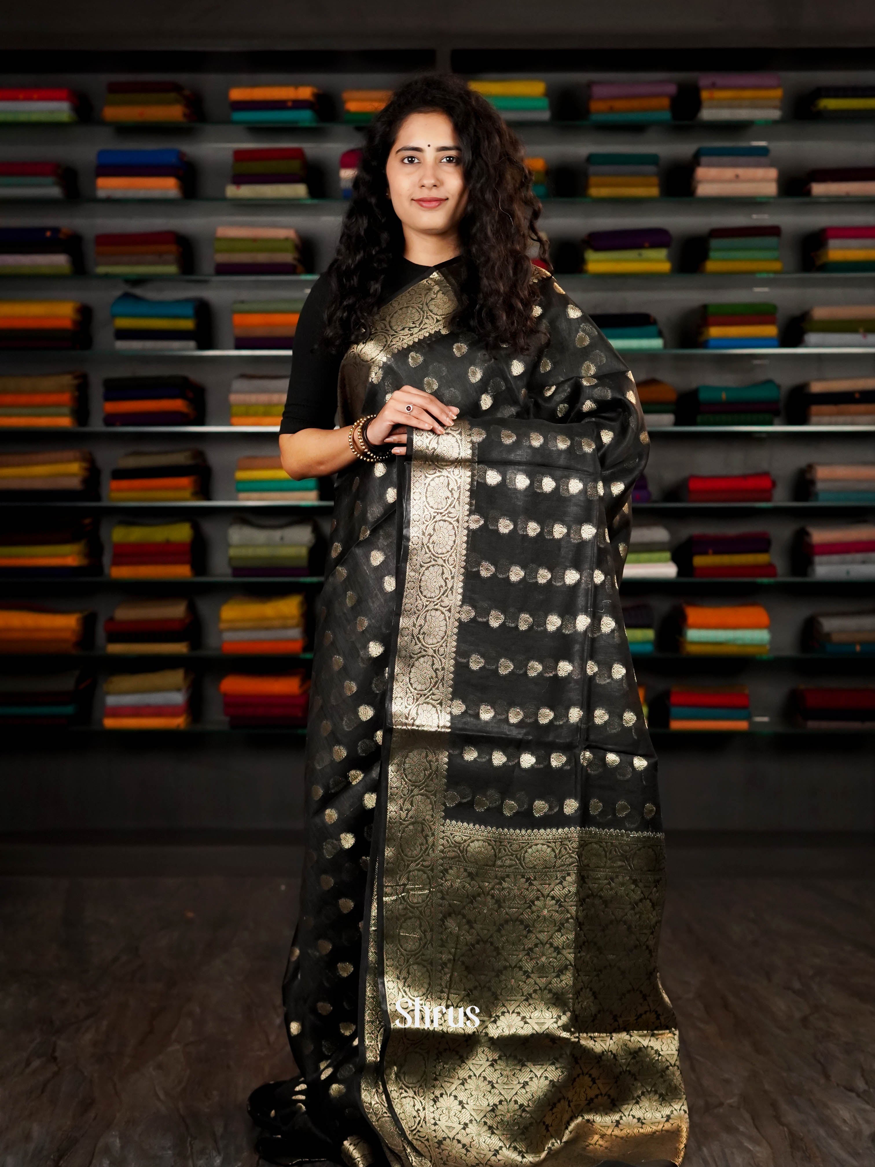 Black  - Linen silk Saree