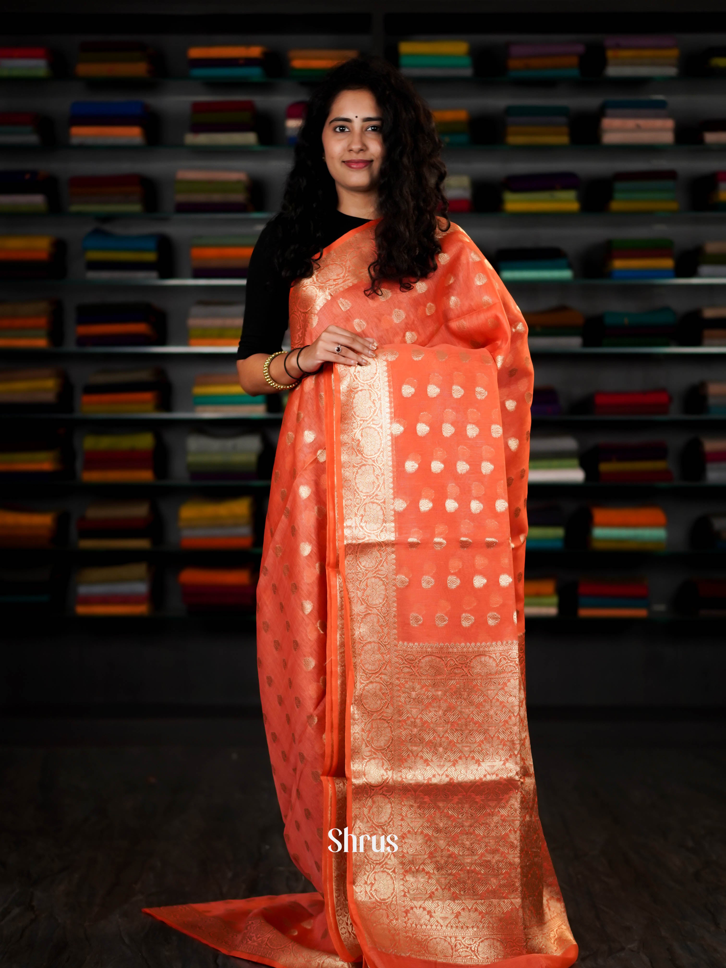 Peach  - Linen silk Saree