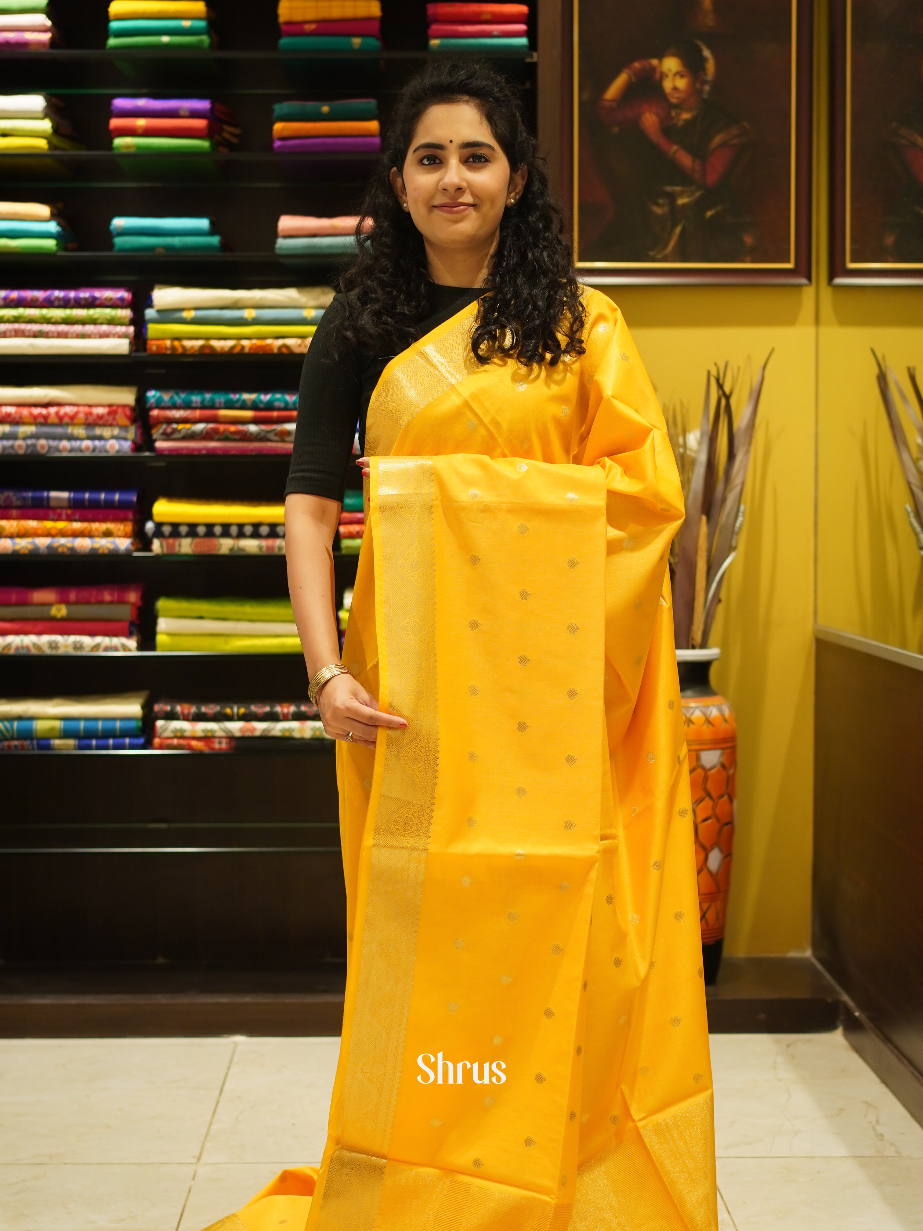 Mambazha Yellow(Single tone)- Semi Silk Cotton Saree - Shop on ShrusEternity.com