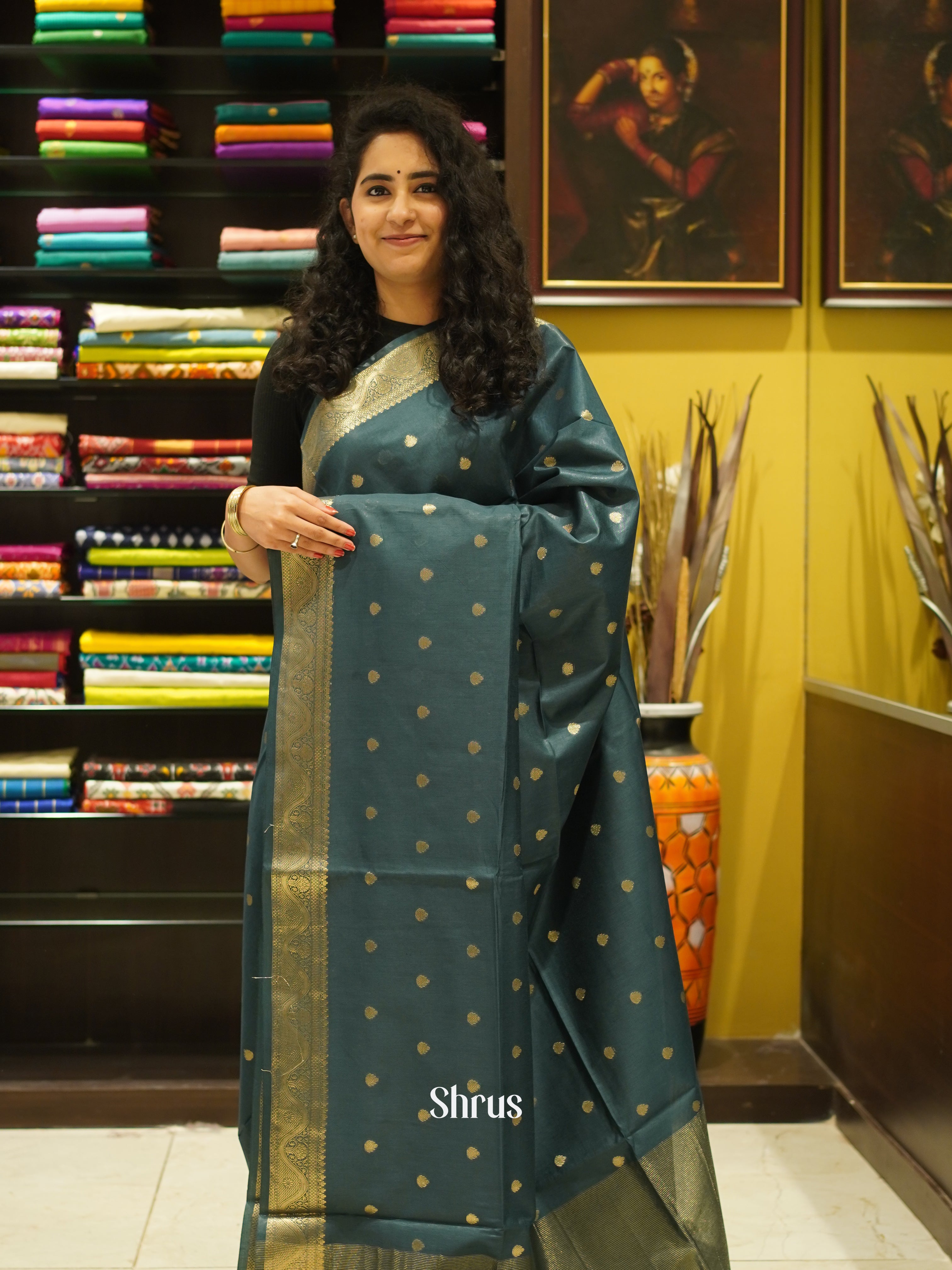 Green(Single Tone)- Semi Silk Coton Saree - Shop on ShrusEternity.com