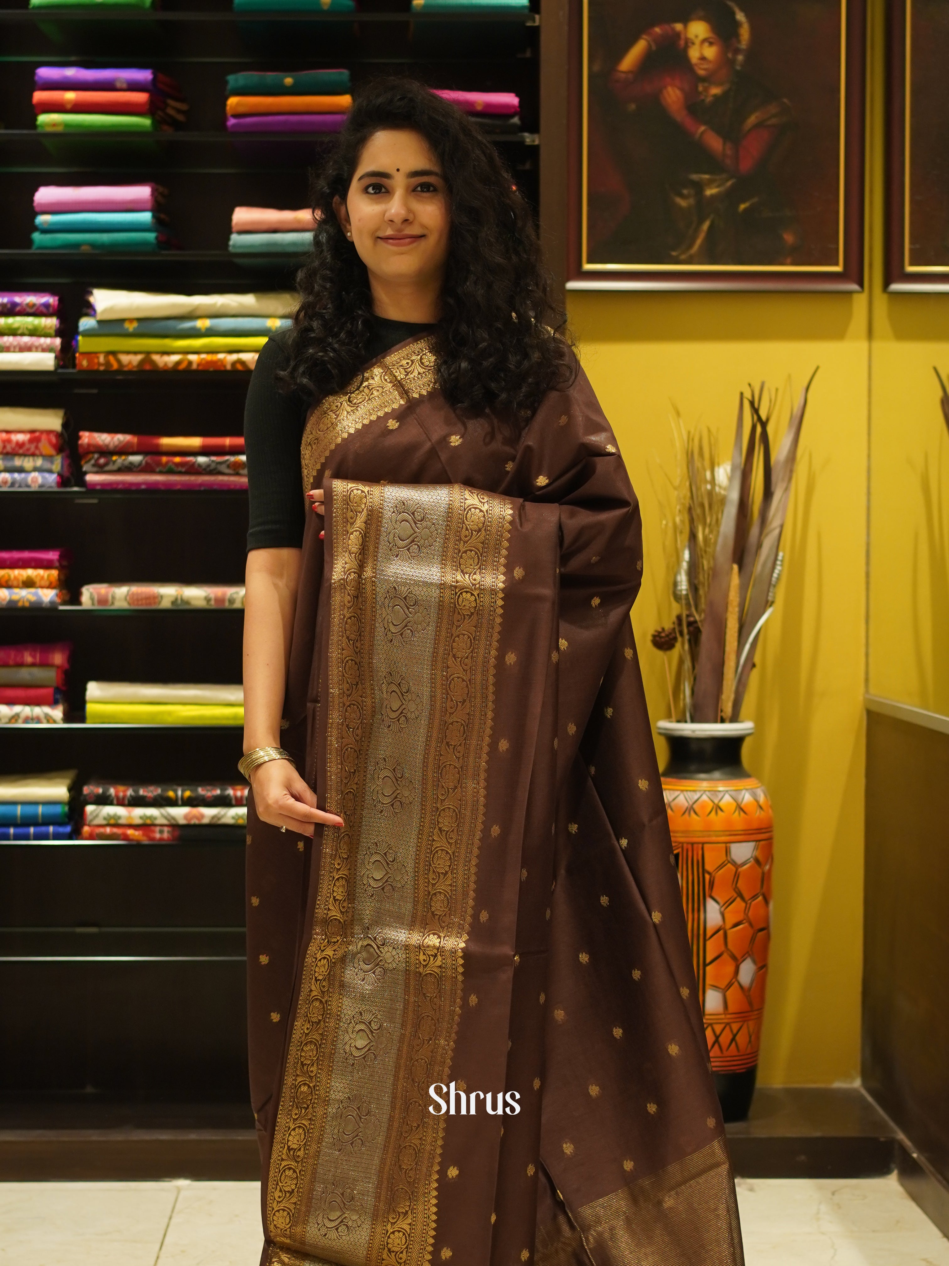 Brown(Single tone) - Semi Silk Cotton Saree - Shop on ShrusEternity.com