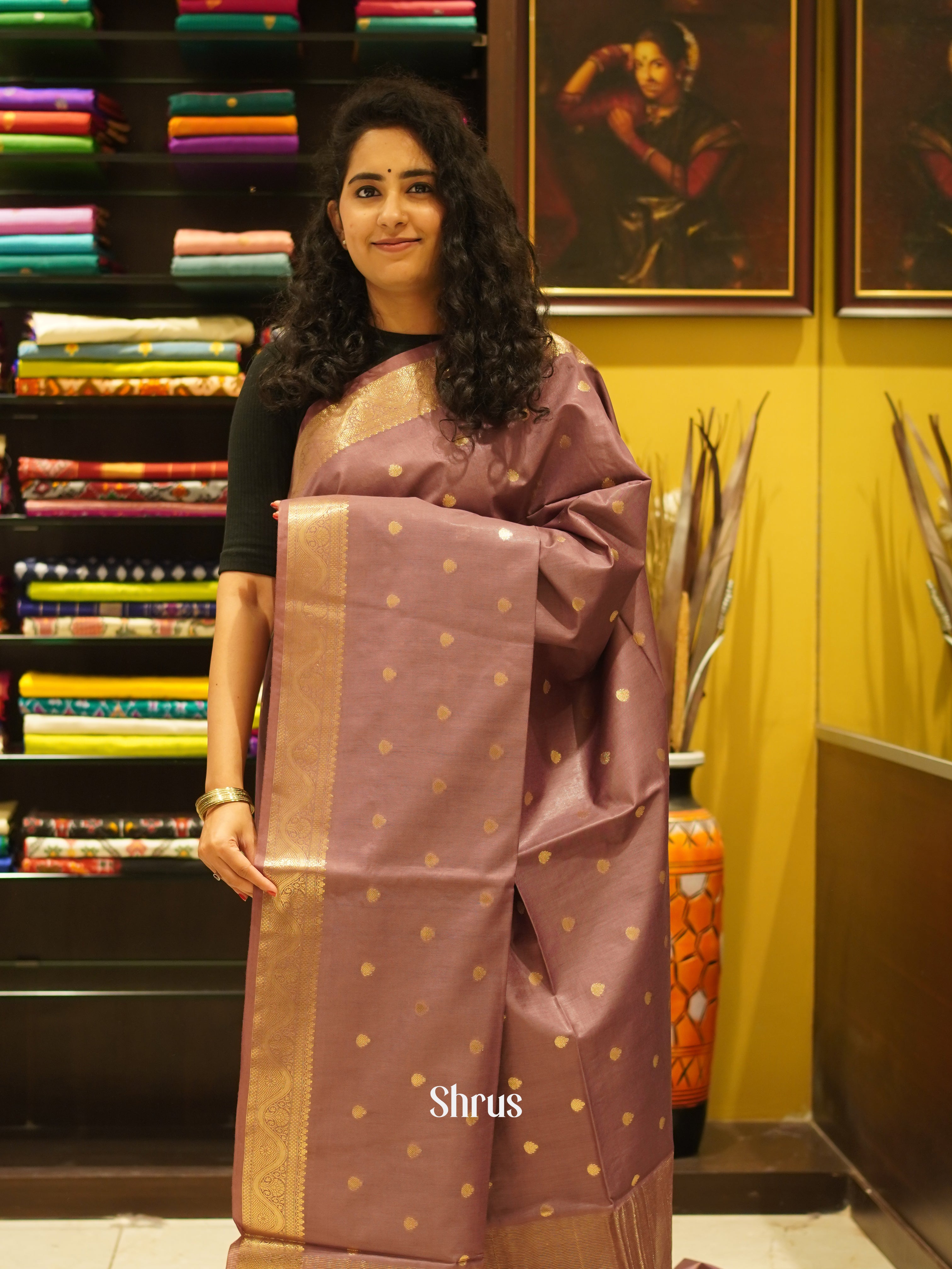 Dusty Brown(Single Tone) - Semi Silk Cotton Saree - Shop on ShrusEternity.com