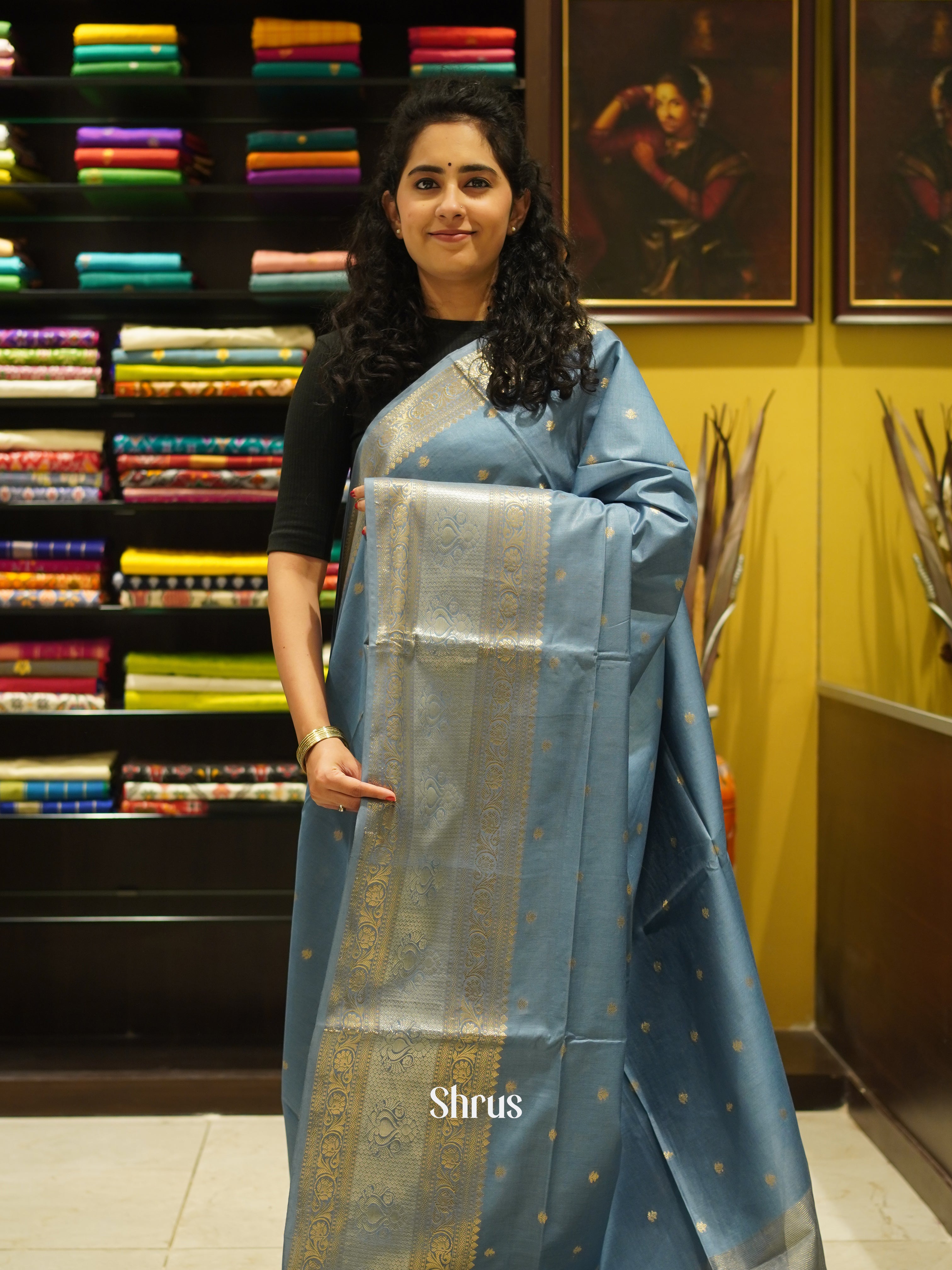 Grey (Single Tone) - Semi silk Cotton Saree - Shop on ShrusEternity.com