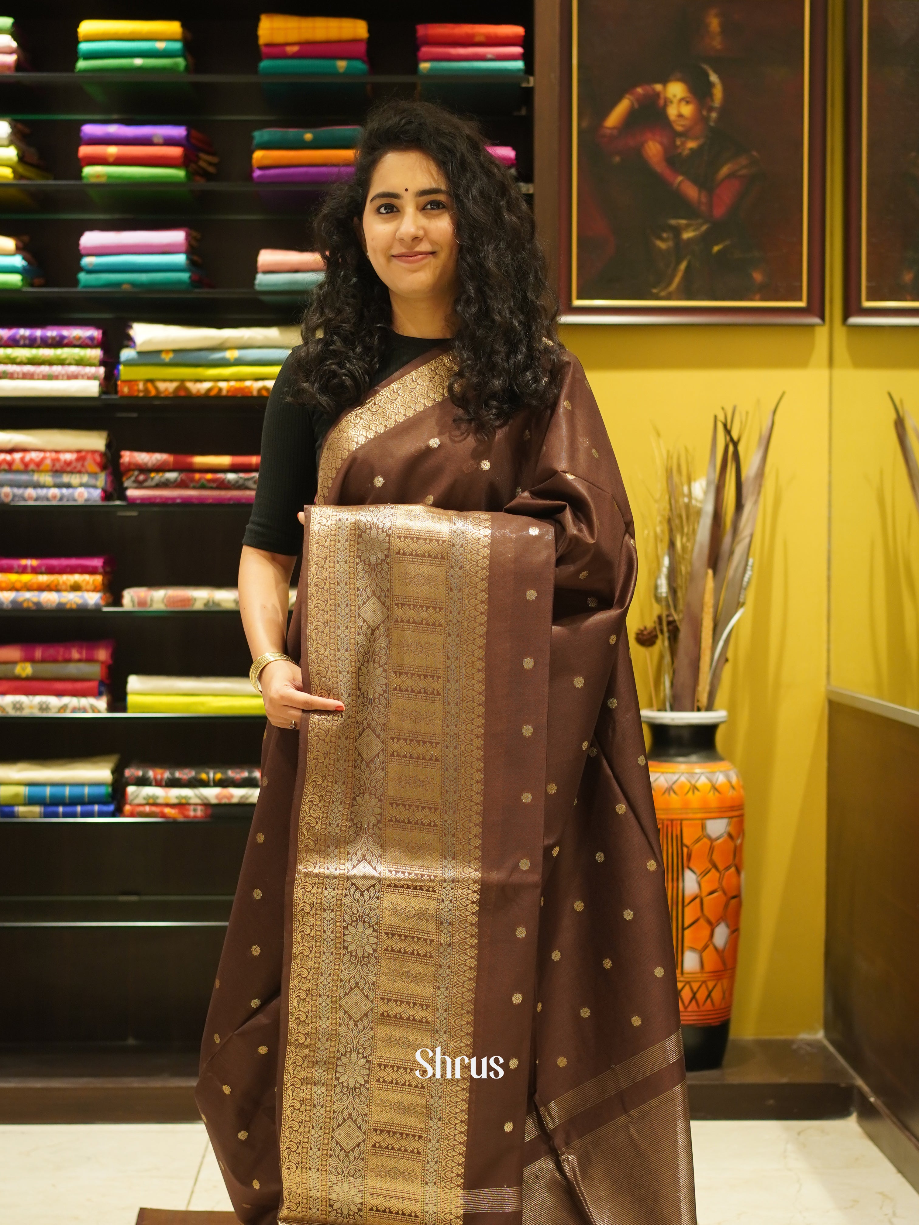 Brown(Single Tone)- Semi SilK Cotton saree - Shop on ShrusEternity.com