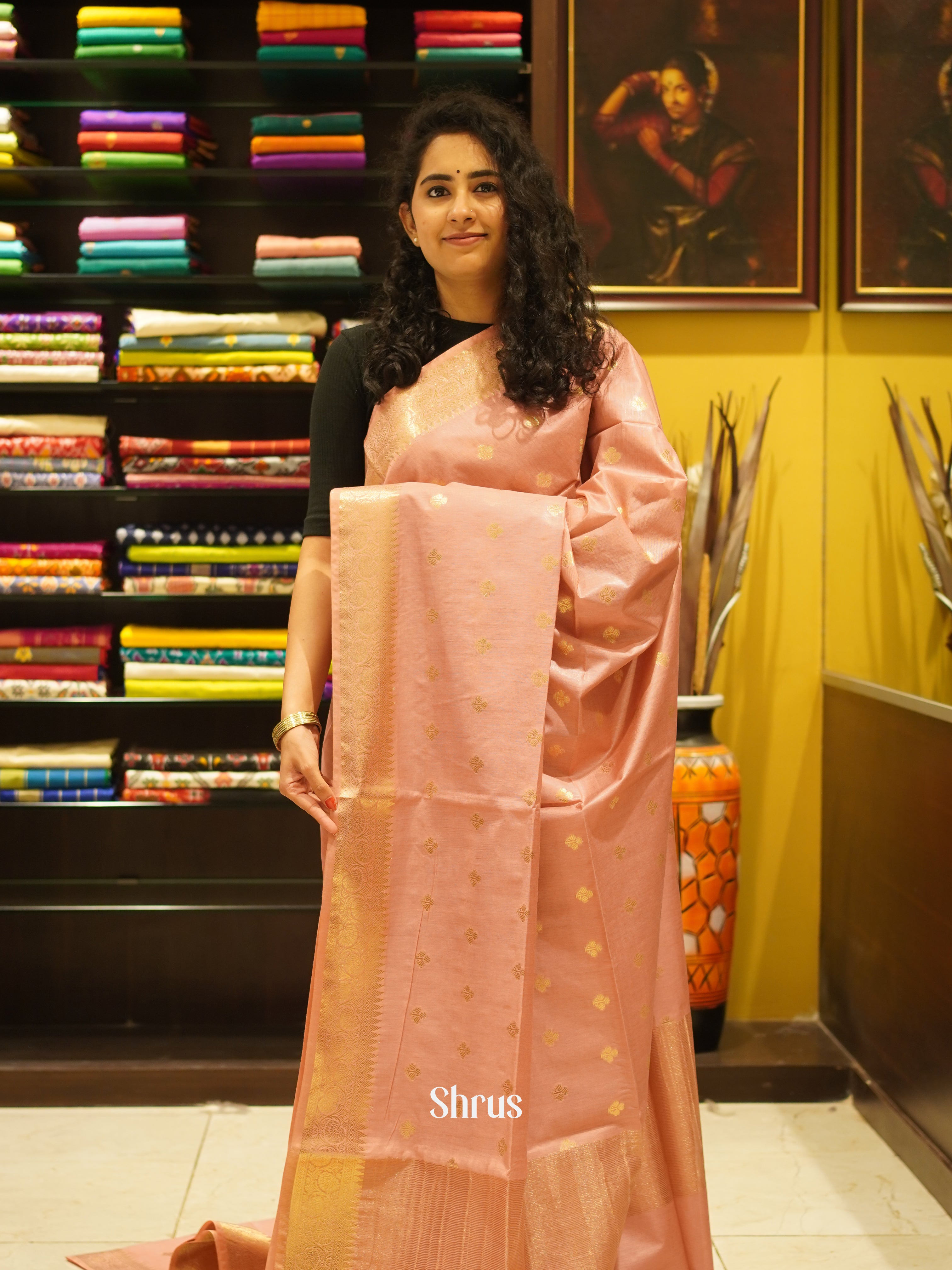 Peach(Single Tone)- Semi Silk Cotton Saree - Shop on ShrusEternity.com