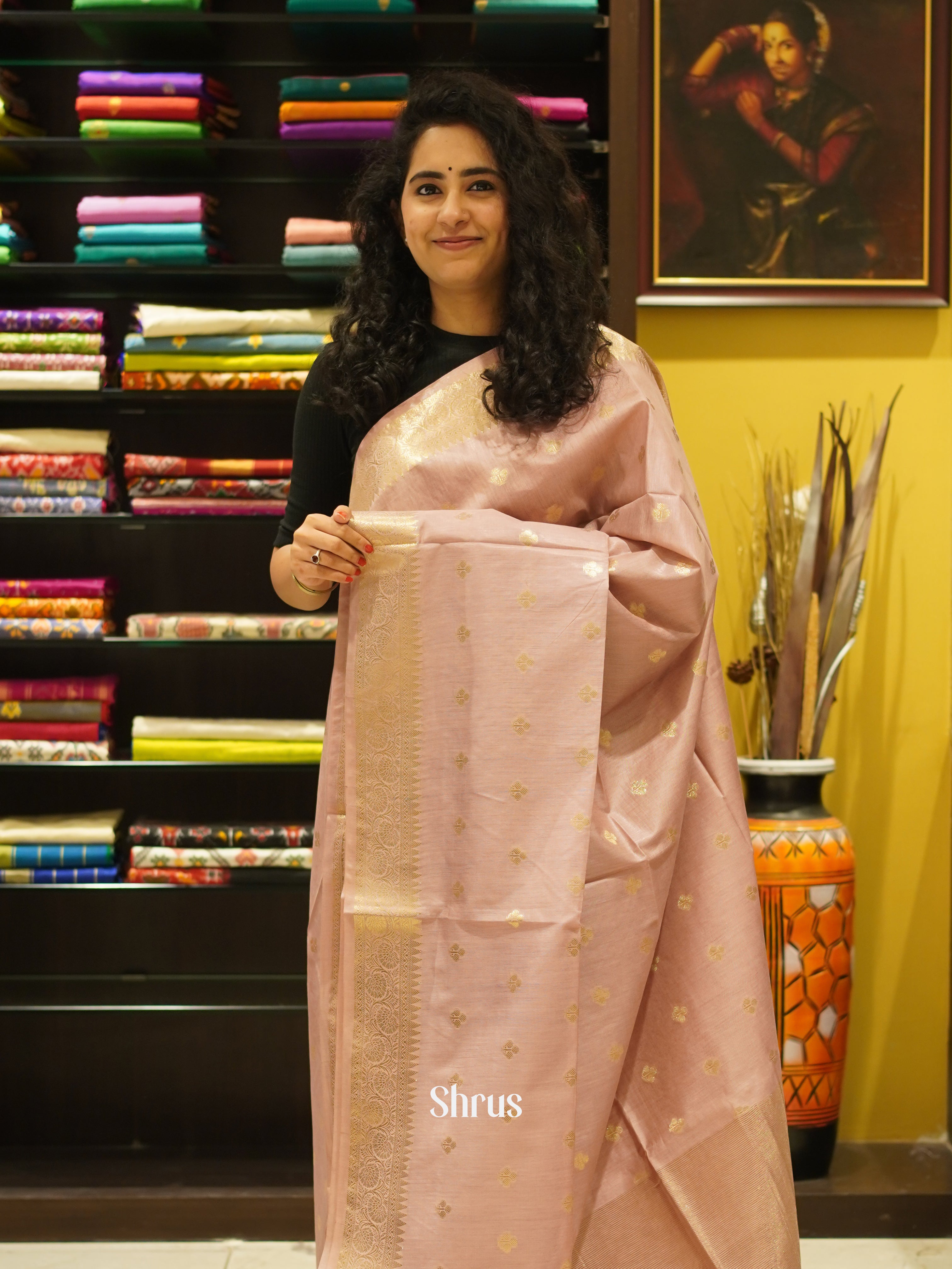 Dusty Pink (Single Tone) - Semi Silk Cotton Saree - Shop on ShrusEternity.com