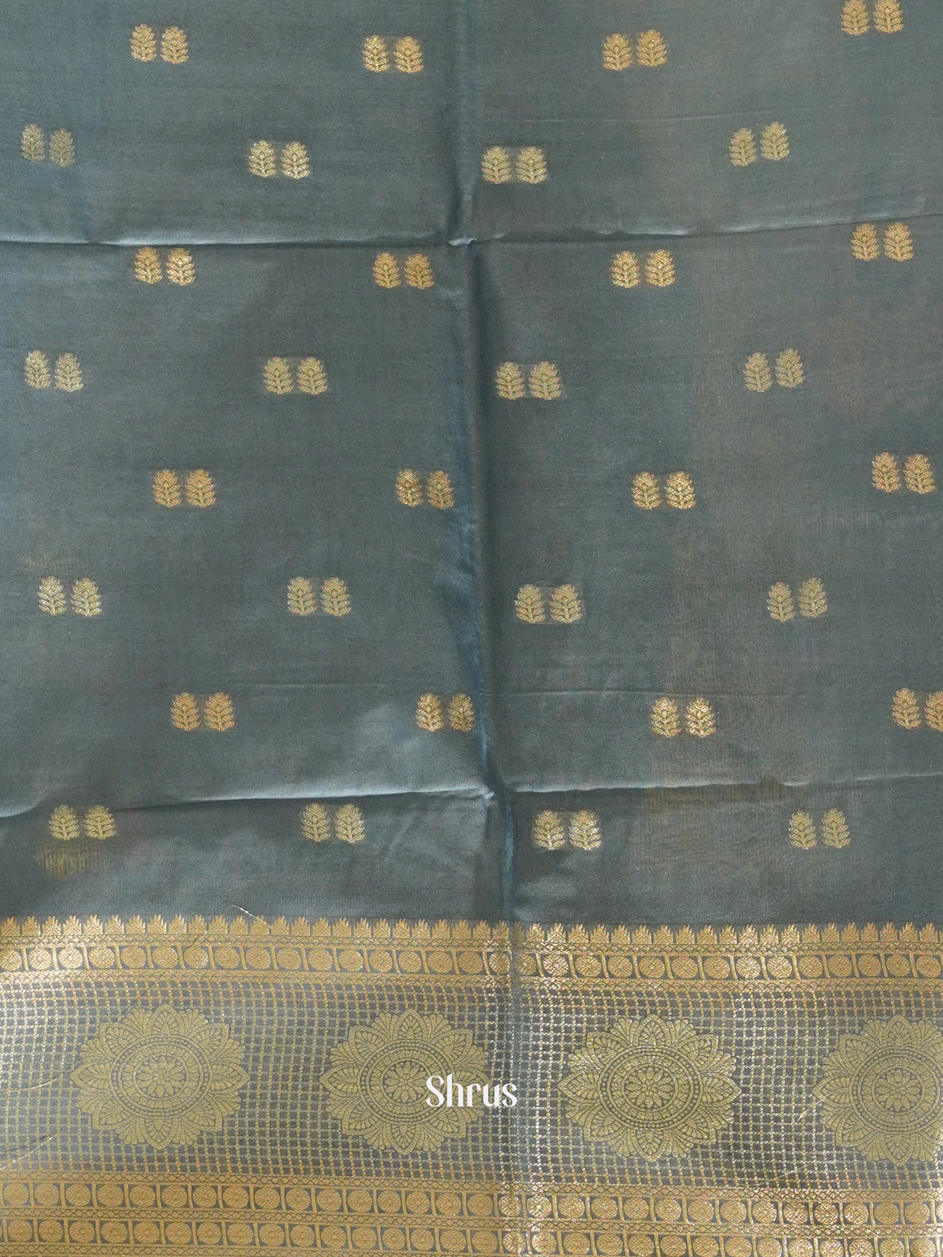 Bluish Grey(Single Tone) - Semi Silk Cotton Saree - Shop on ShrusEternity.com