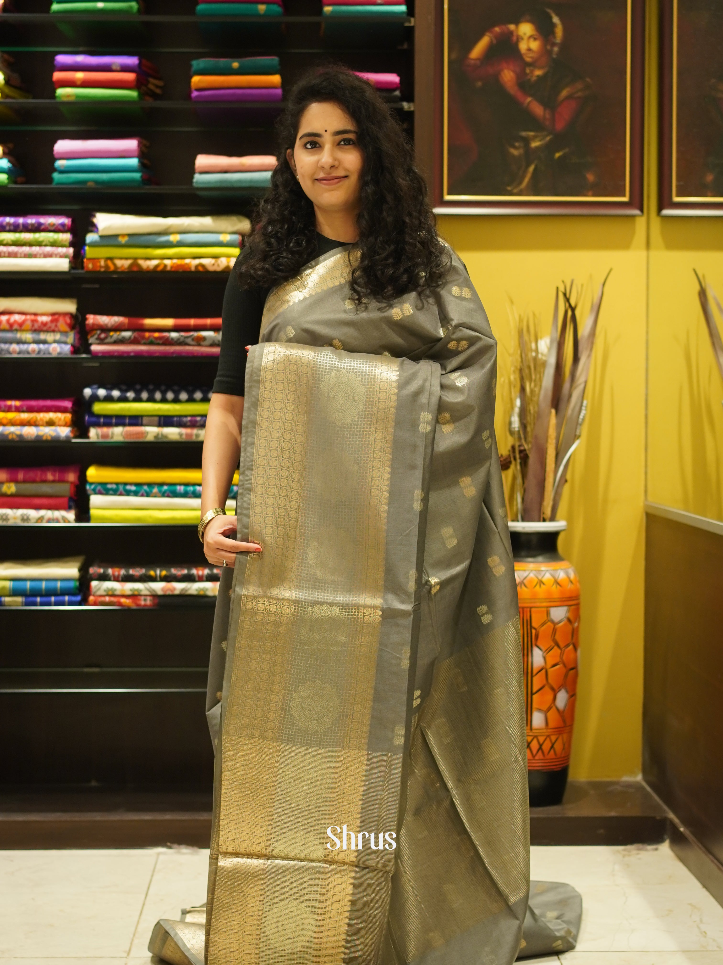 Grey(Single Tone)- Semi Silk Cotton Saree - Shop on ShrusEternity.com