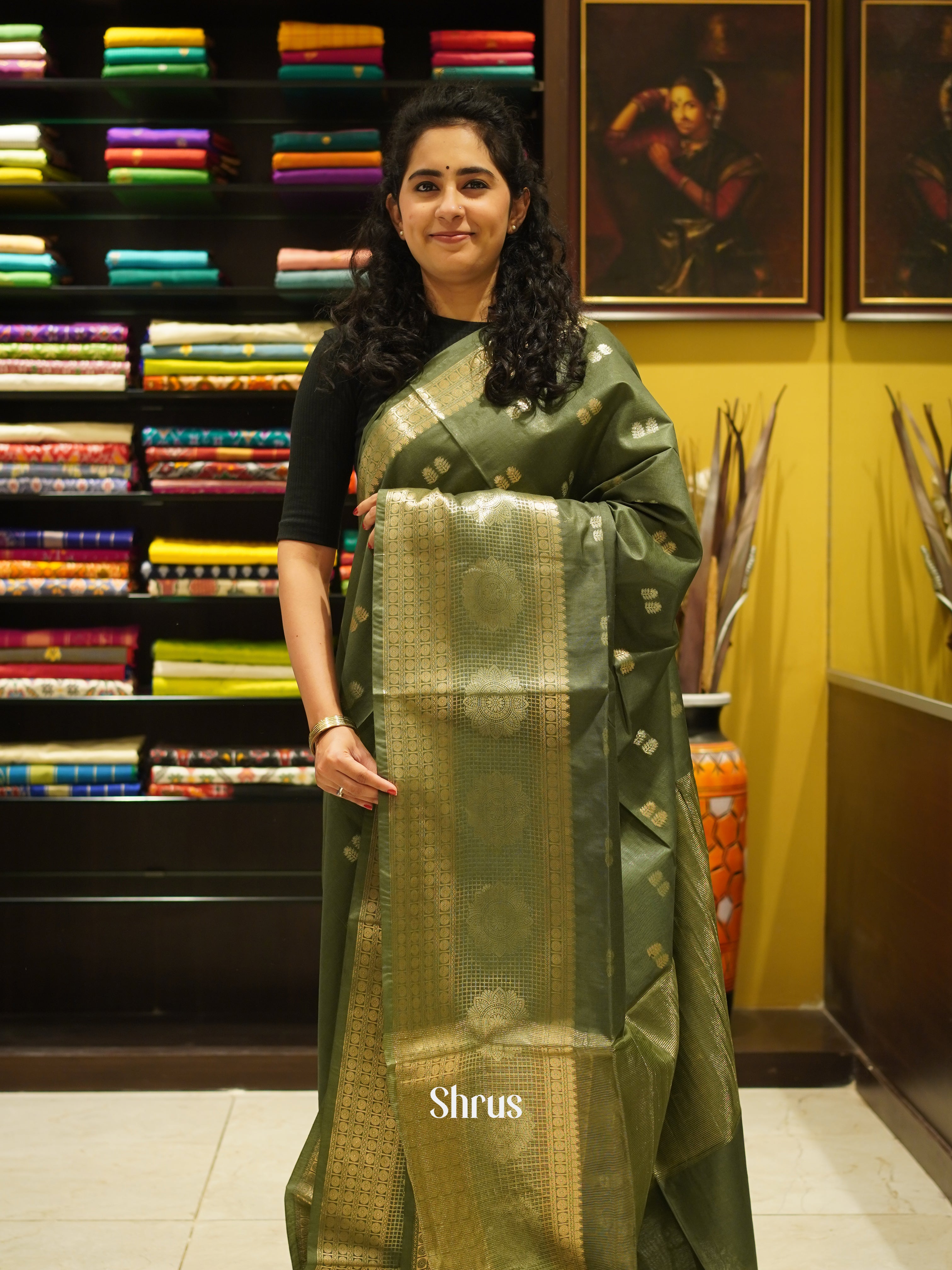 Green(Single Tone) - Semi Silk Cotton Saree - Shop on ShrusEternity.com