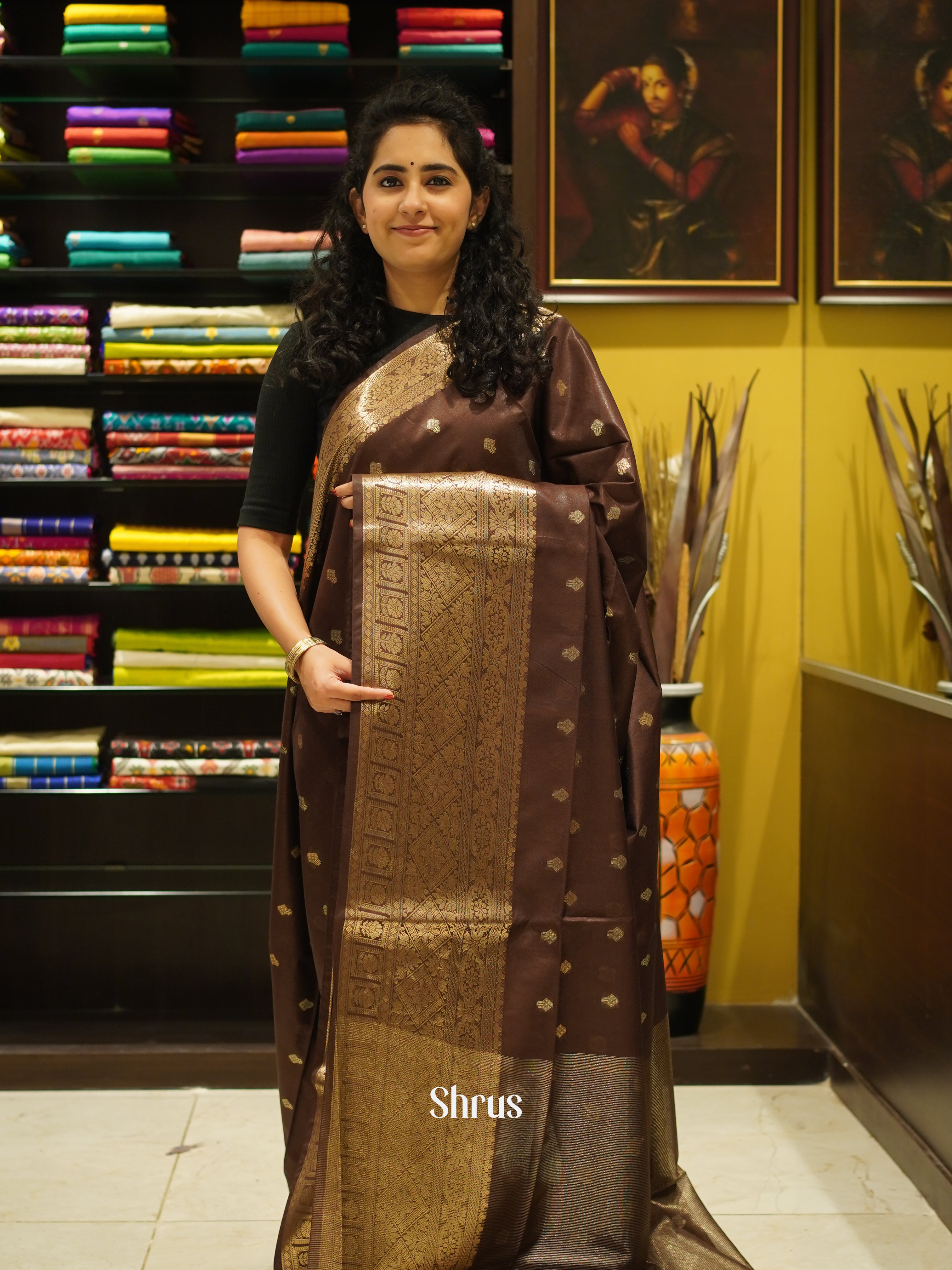 Brown (Single Tone)- Semi Silk Cotton Saree - Shop on ShrusEternity.com