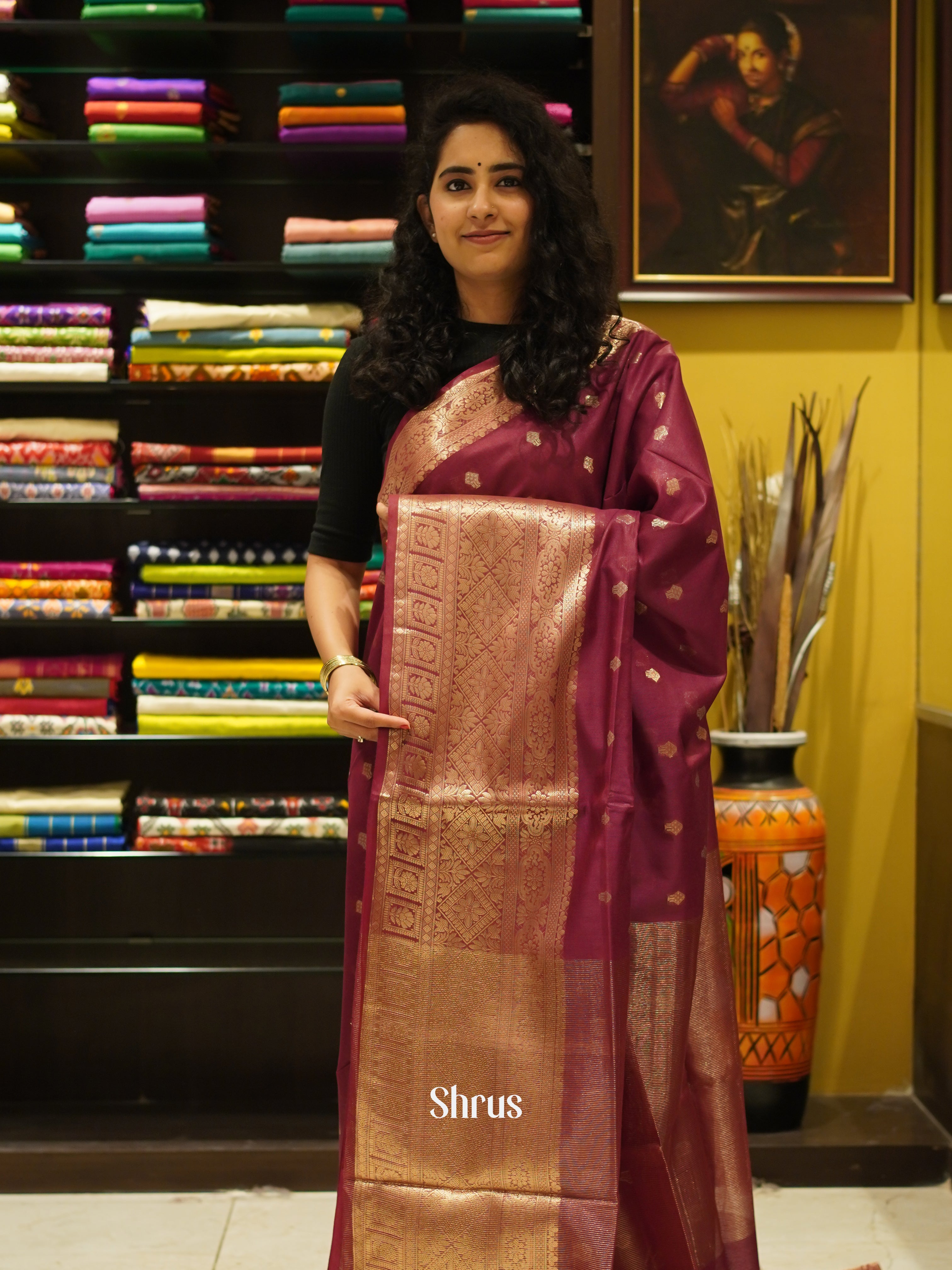 Maroon(Single tone) - Semi Silk Cotton Saree - Shop on ShrusEternity.com