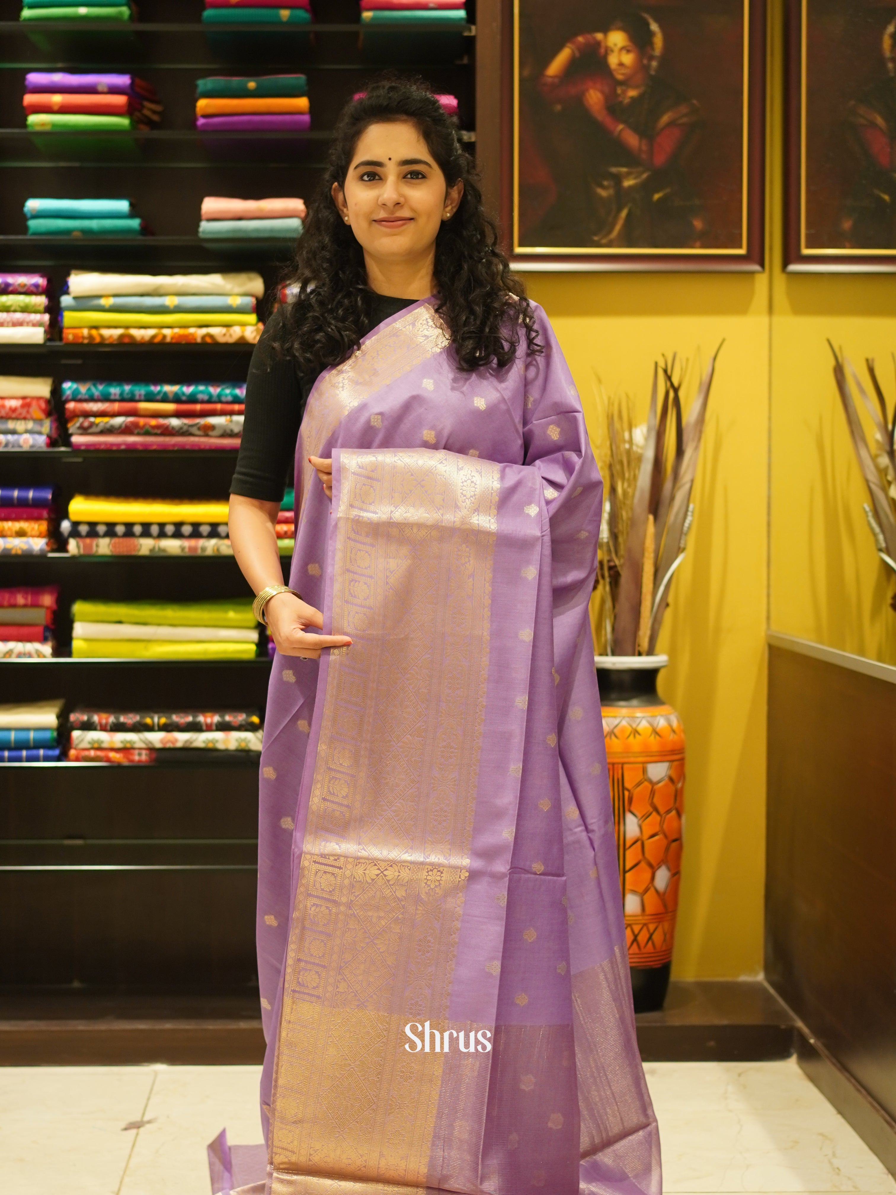 Lavender (Single tone) - Semi Silk Cotton Saree - Shop on ShrusEternity.com