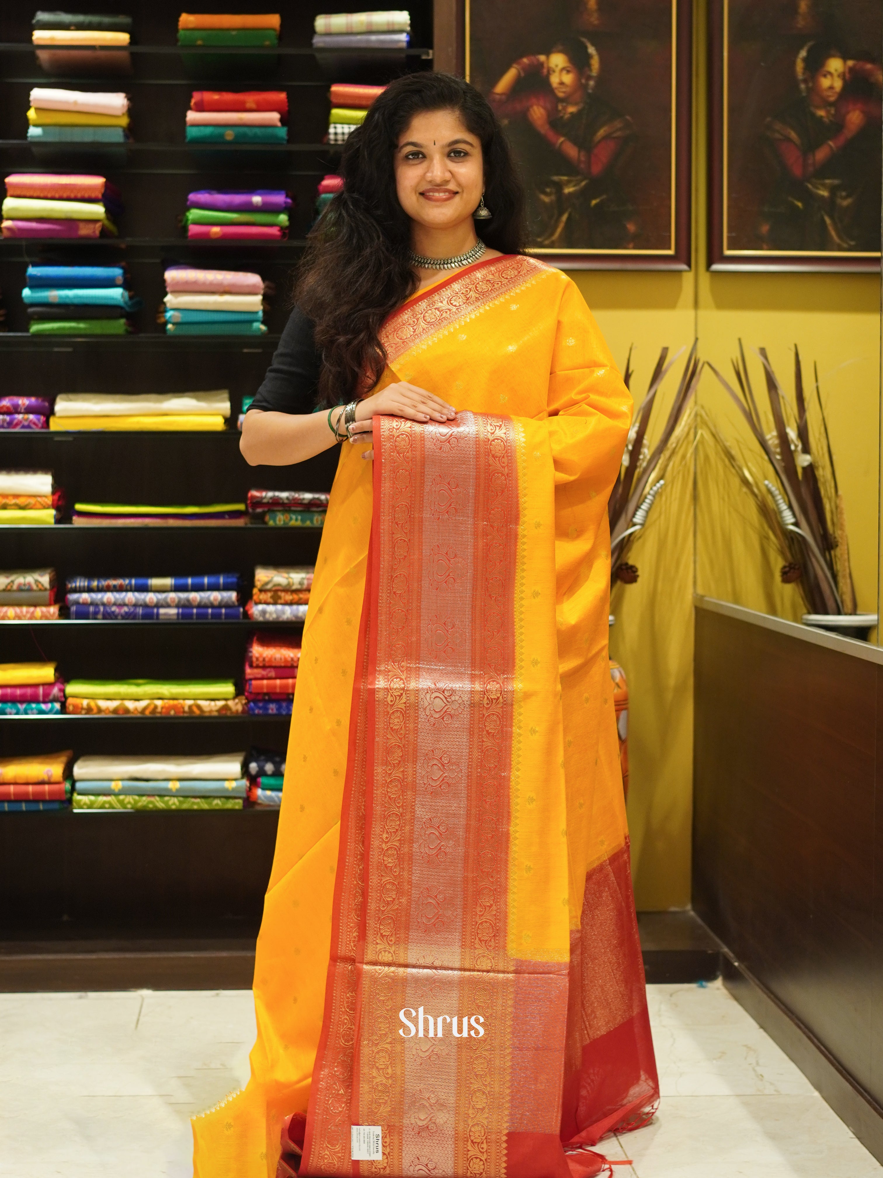 Yellow & Red - North Silkcotton Saree