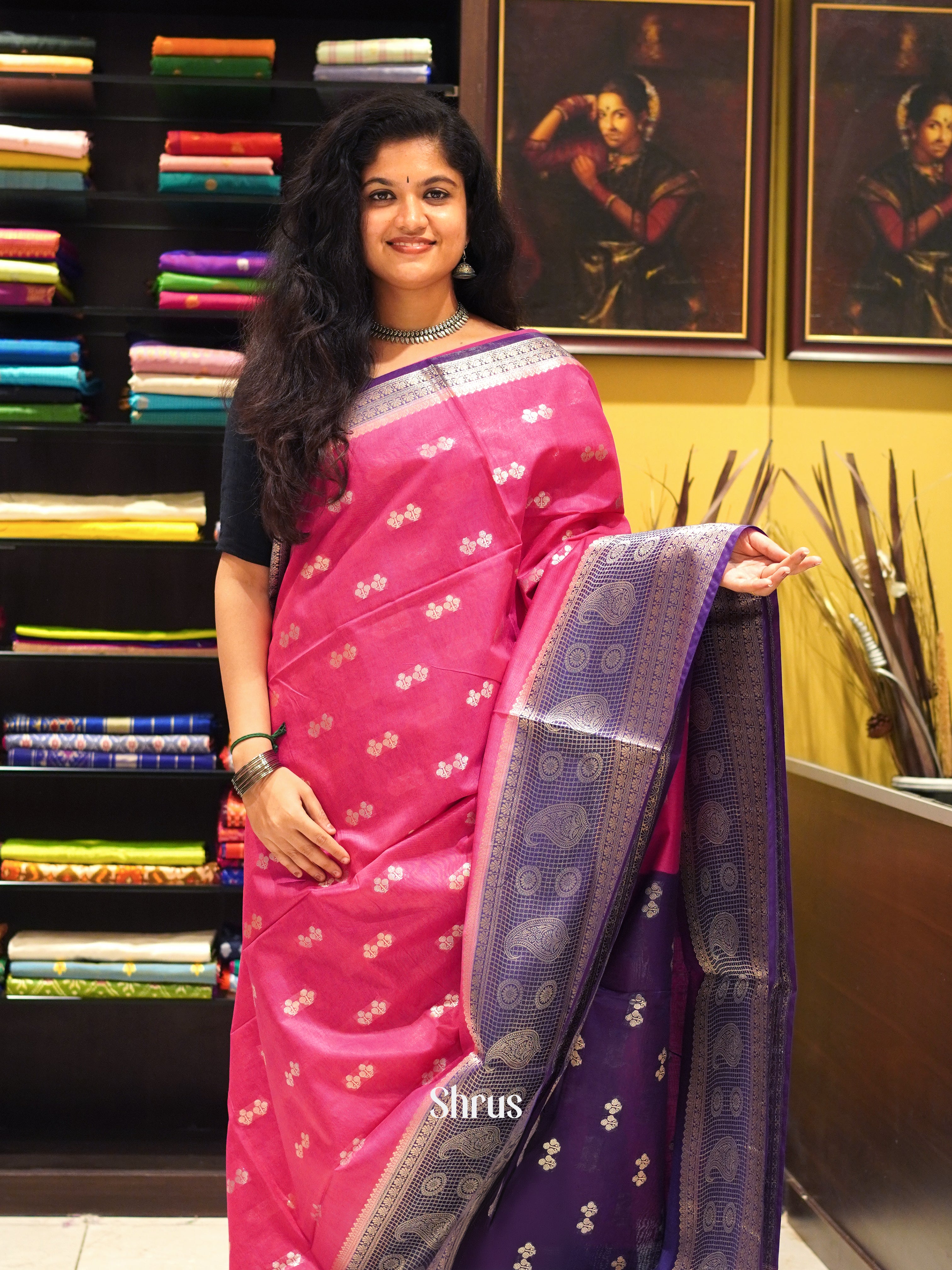 Majenta & Violet  - North silkcotton Saree