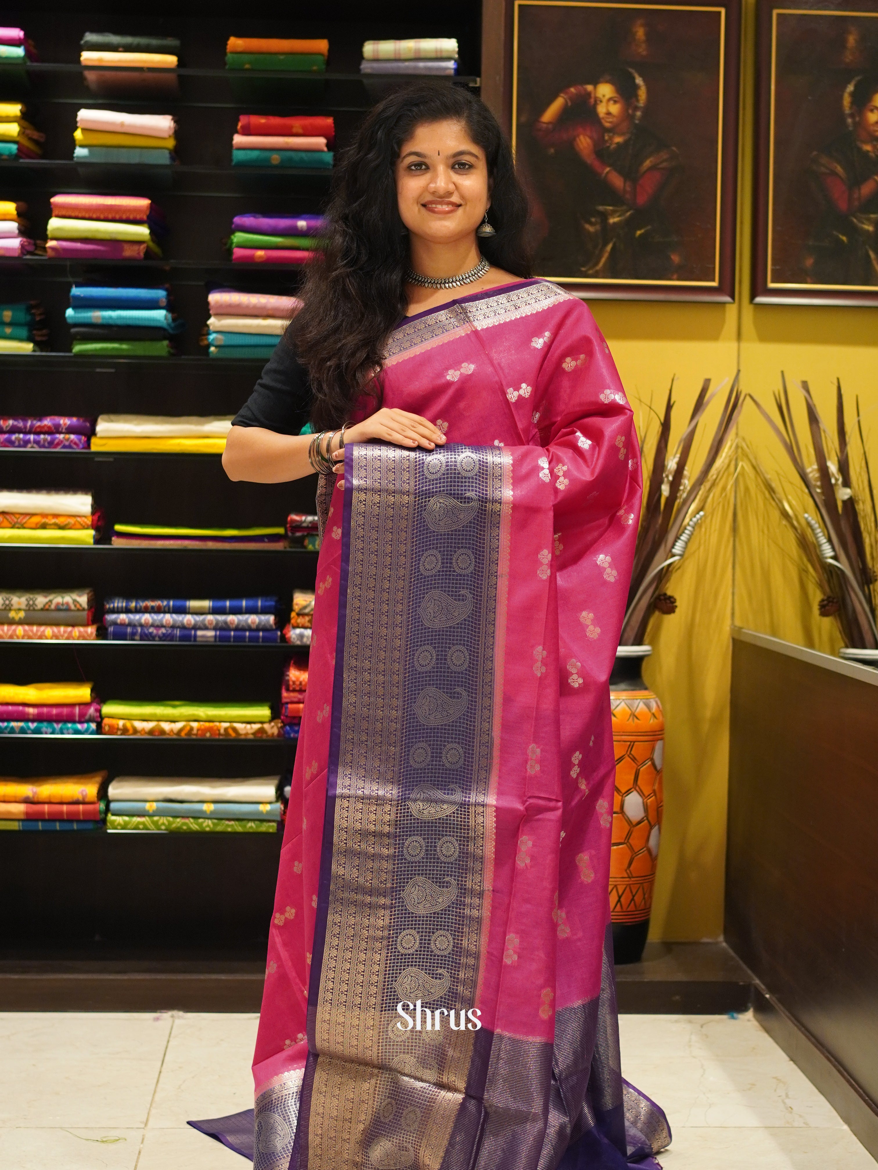 Majenta & Violet  - North silkcotton Saree