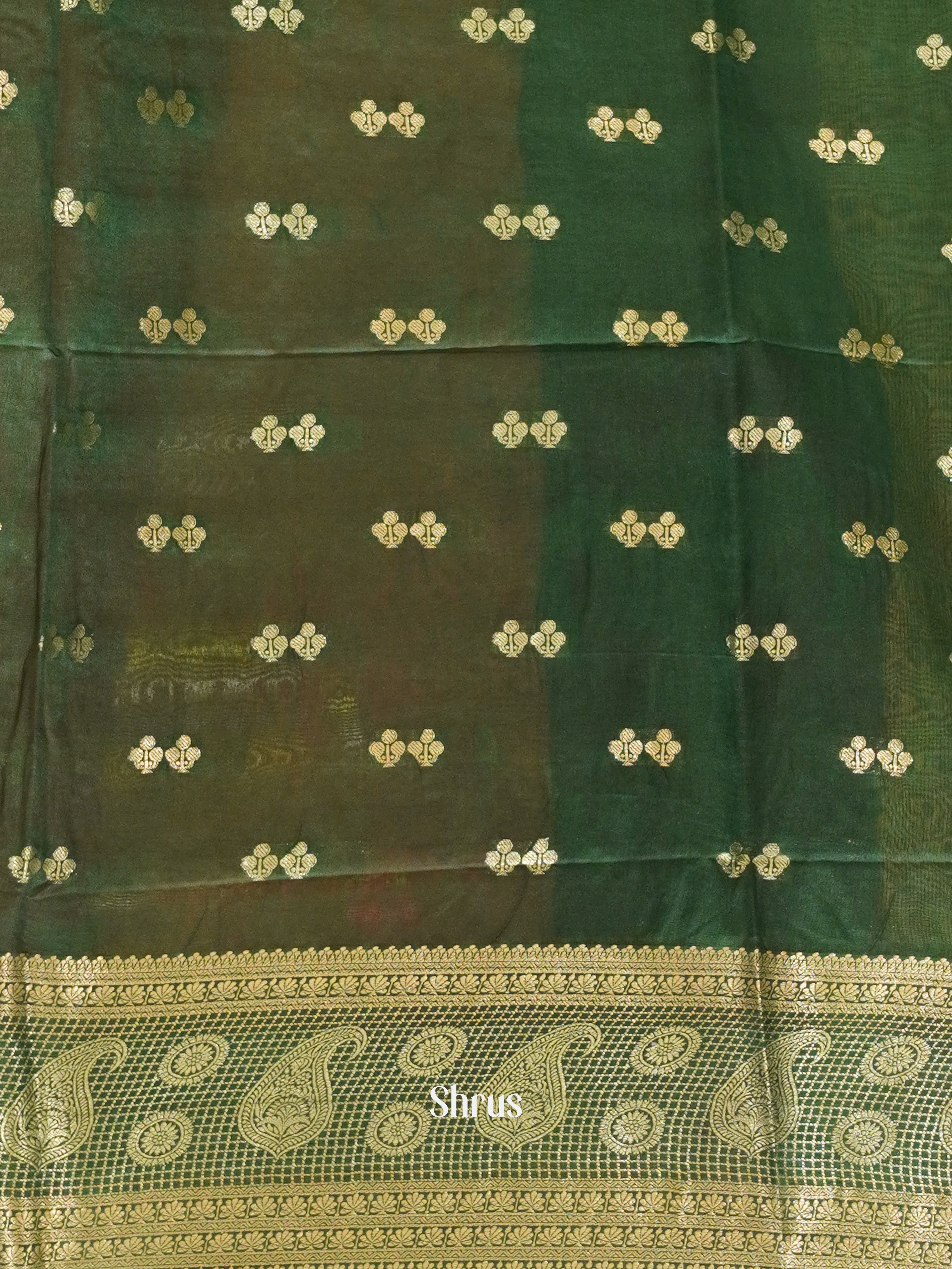 Peachish Orange & Green - Semi Silk Cotton Saree - Shop on ShrusEternity.com