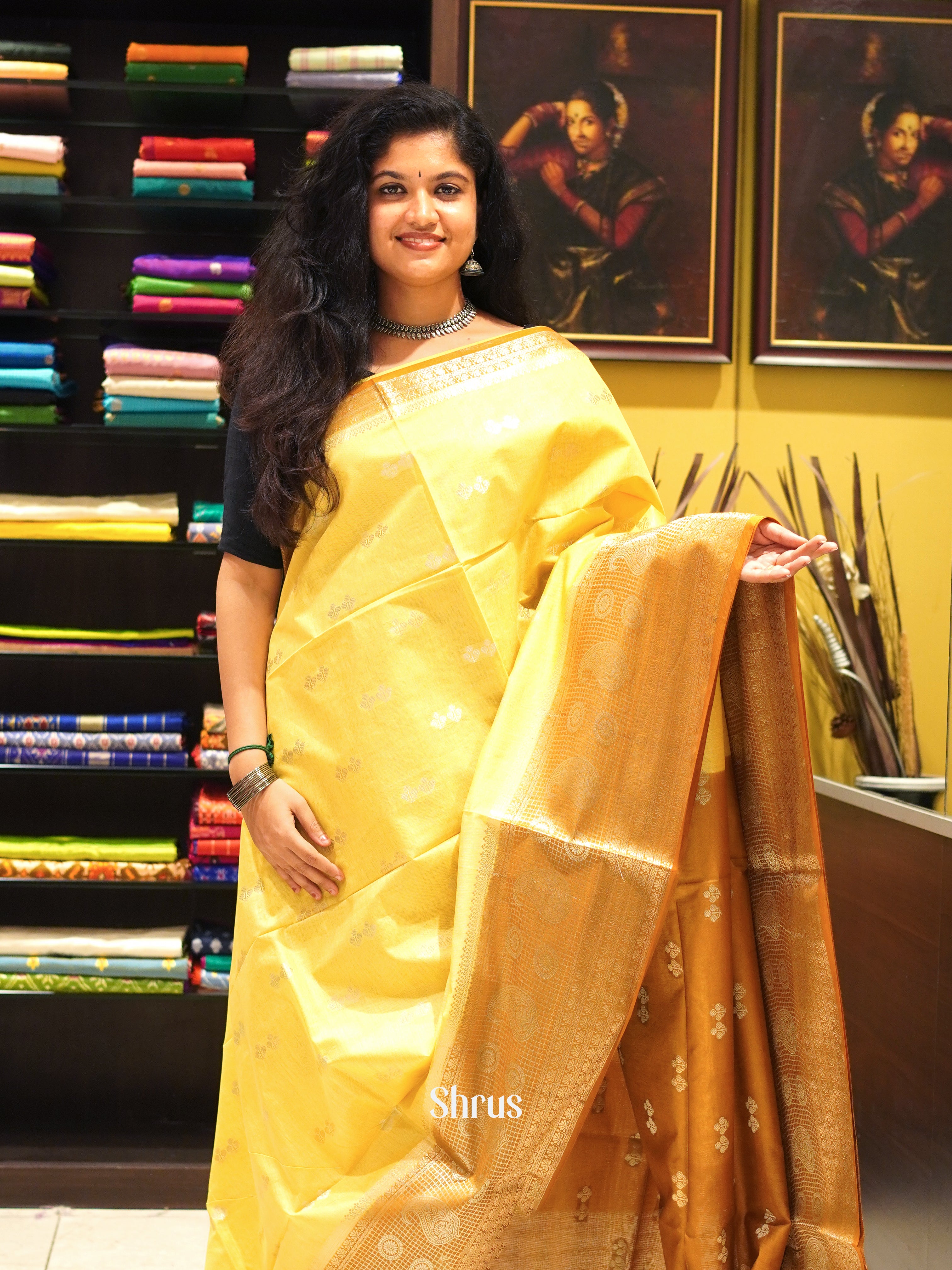 Yellow & Orange  - North silkcotton Saree