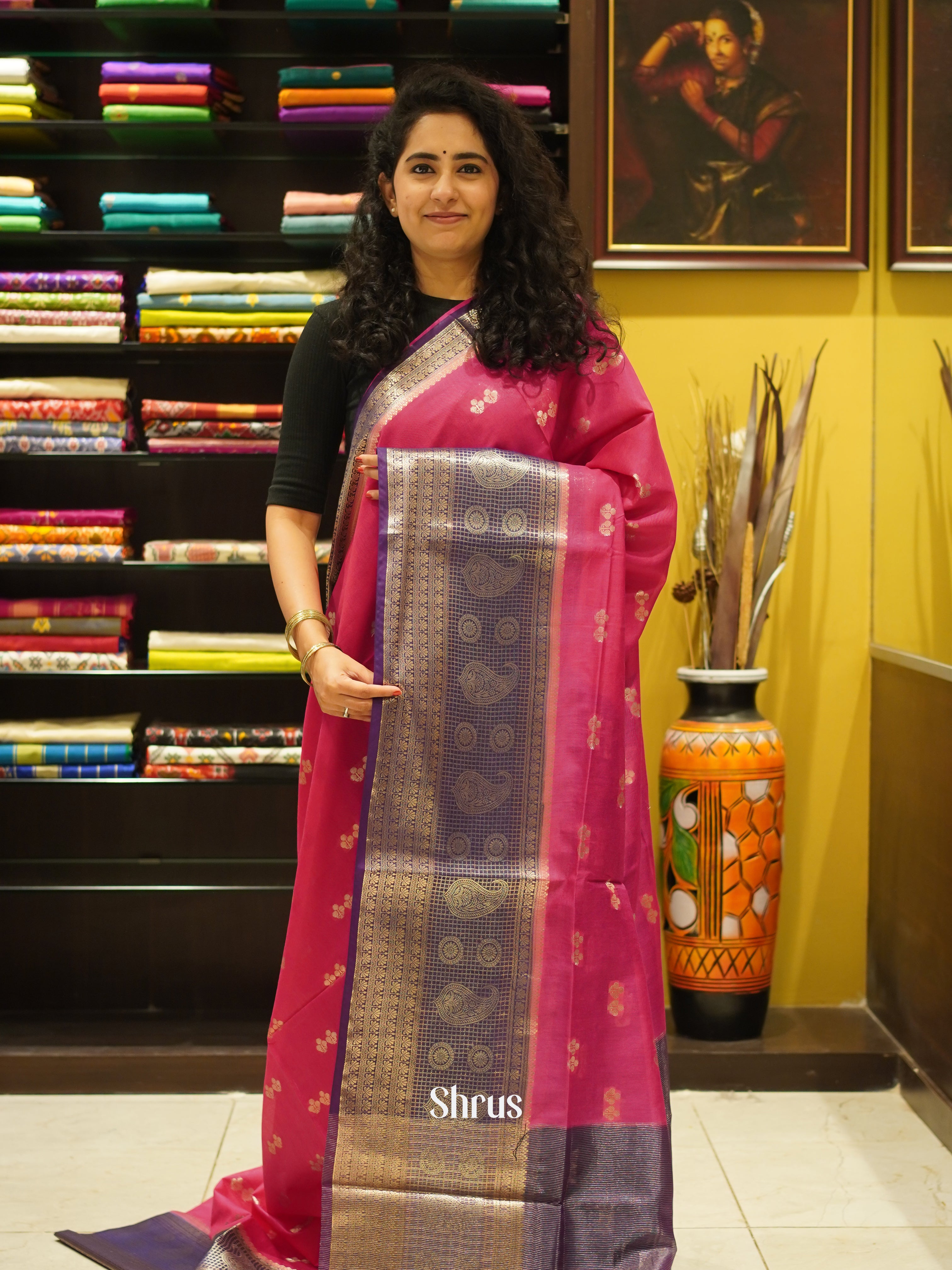 Pink & Violet - Semi Silk Cotton saree - Shop on ShrusEternity.com